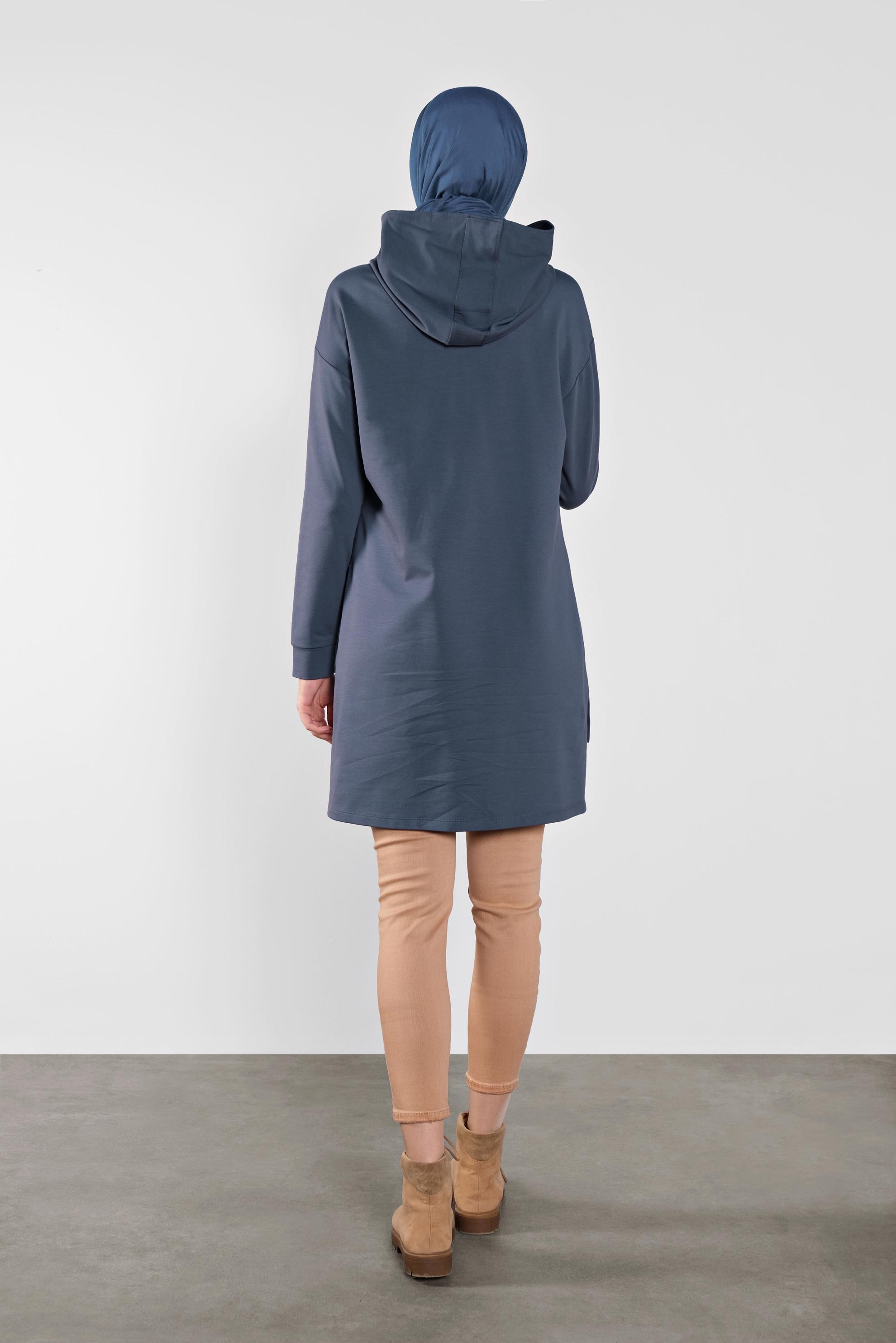 Tesettür giyim LACİVERT PAMUKLU BASKI DETAYLI EŞOFMAN TUNİK  41273