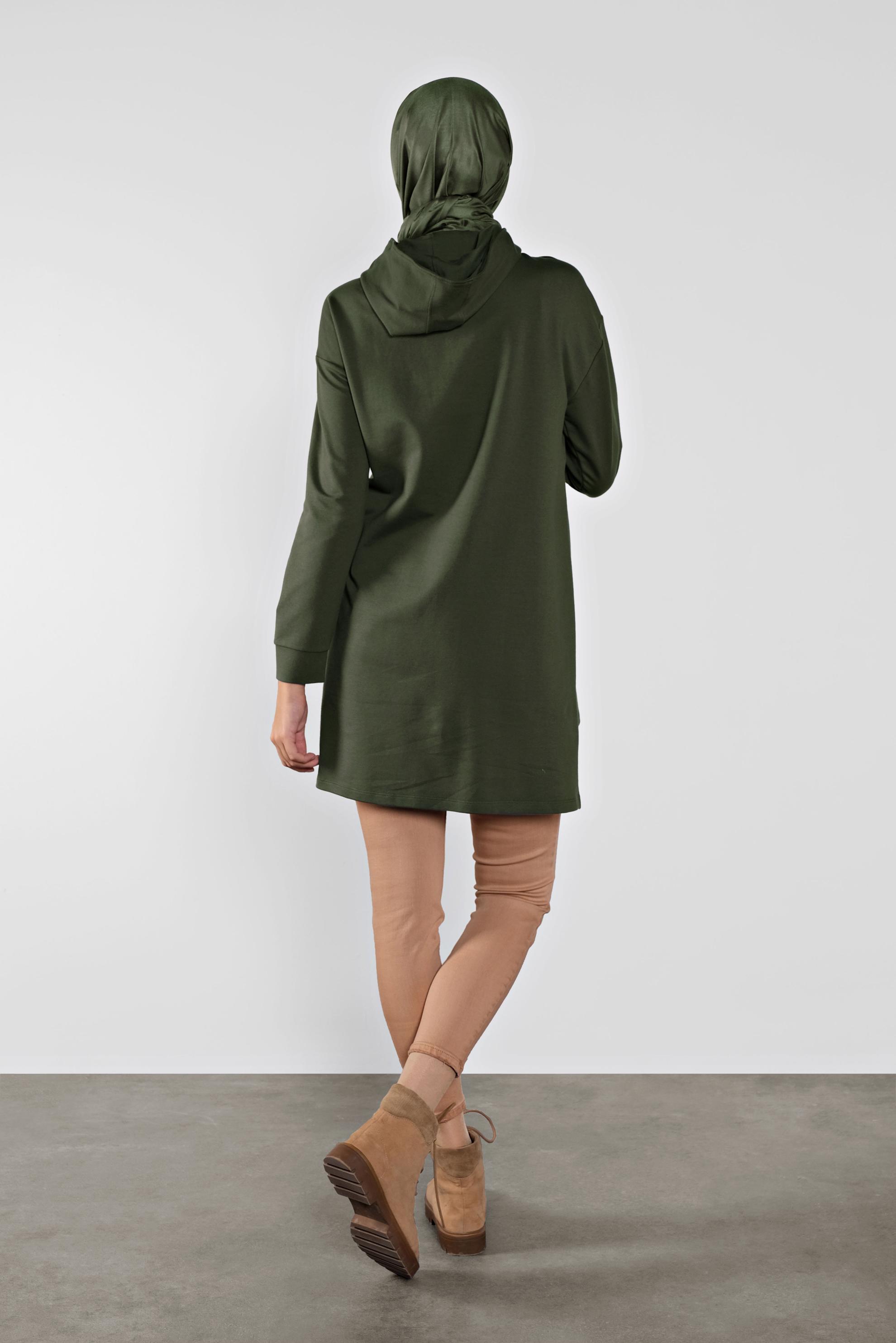 Tesettür giyim HAKİ PAMUKLU BASKI DETAYLI EŞOFMAN TUNİK  41273