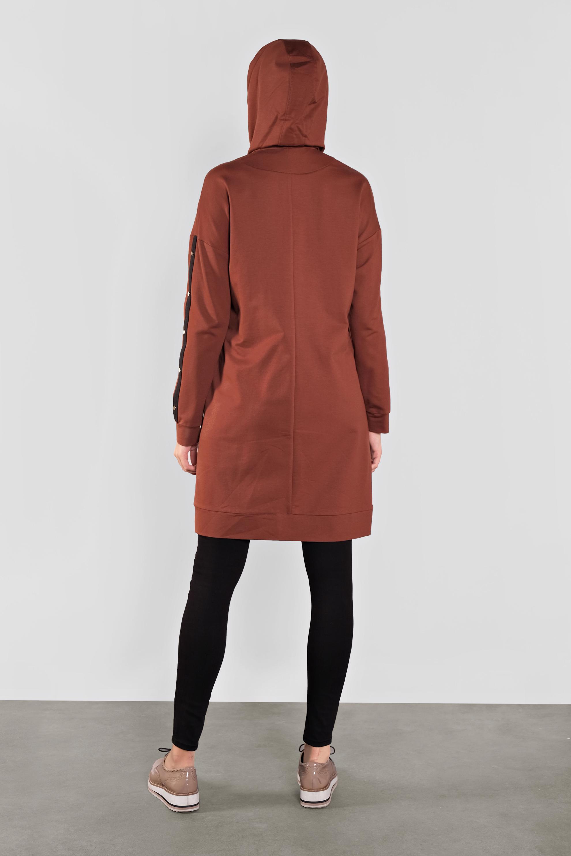 Tesettür giyim TURUNCU NAKIŞ VE ŞERİT DETAYLI PAMUKLU EŞOFMAN TUNİK 41274