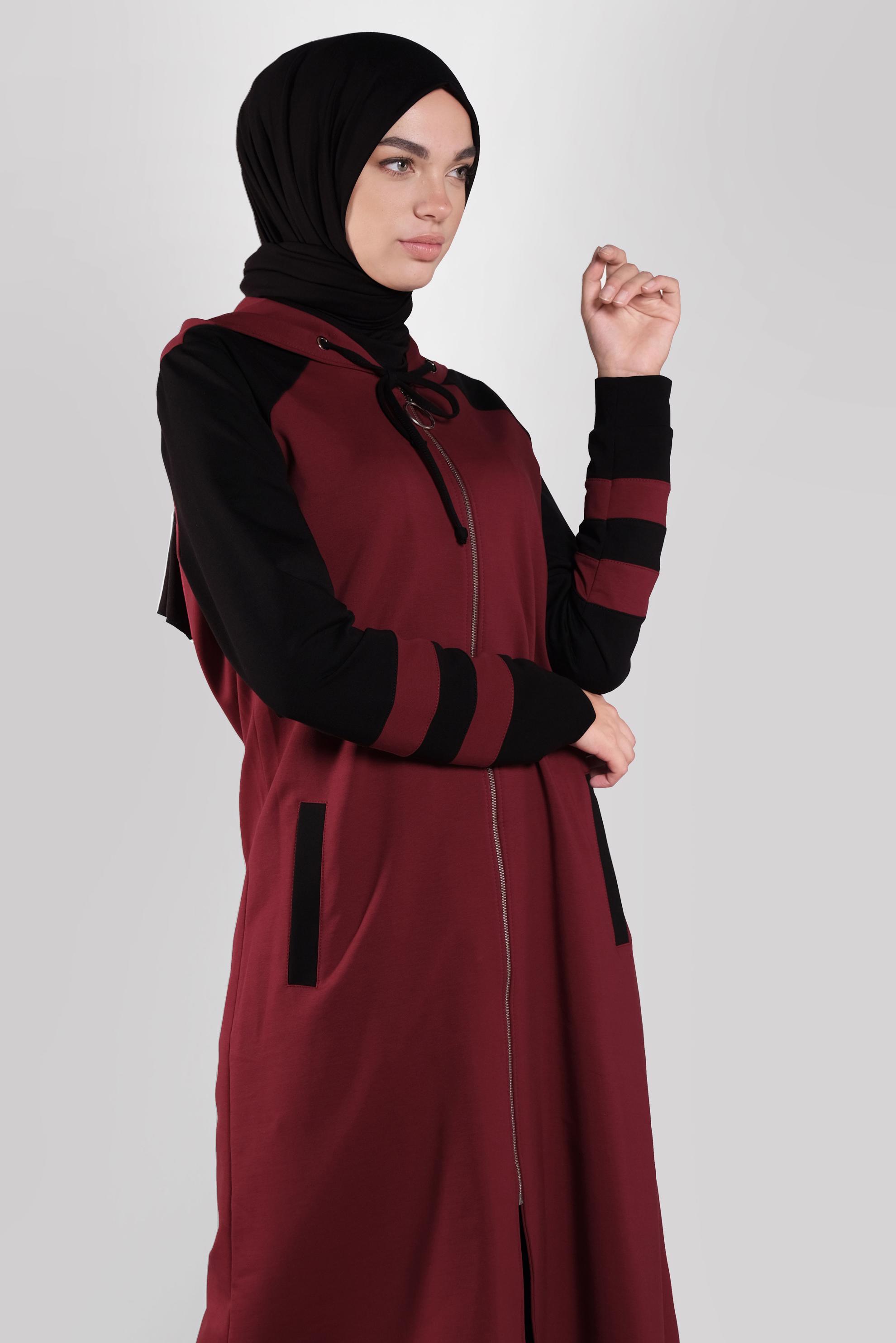 Tesettür giyim BORDO ASİMETRİK KESİM EŞOFMAN TUNİK 41275 