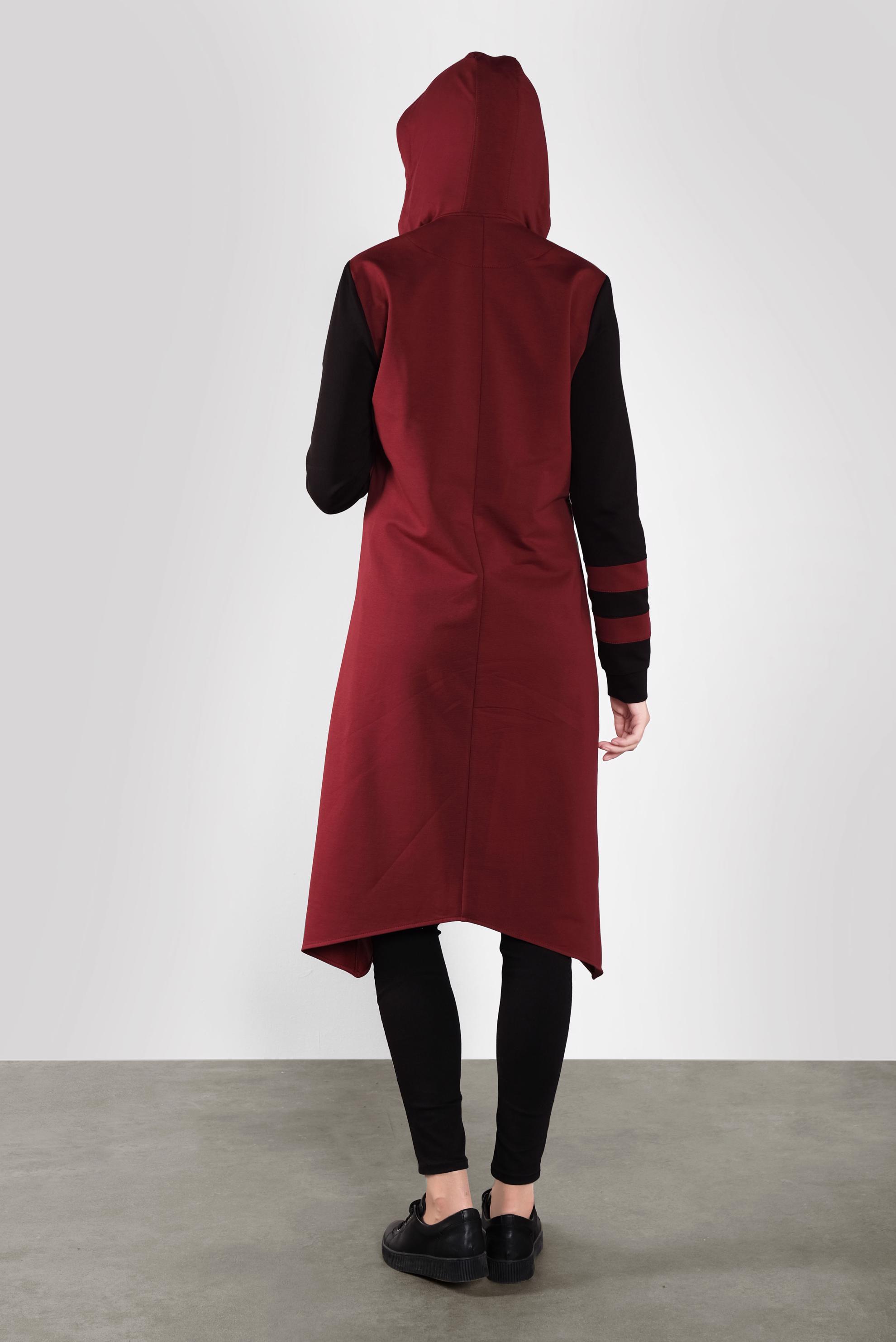 Tesettür giyim BORDO ASİMETRİK KESİM EŞOFMAN TUNİK 41275 