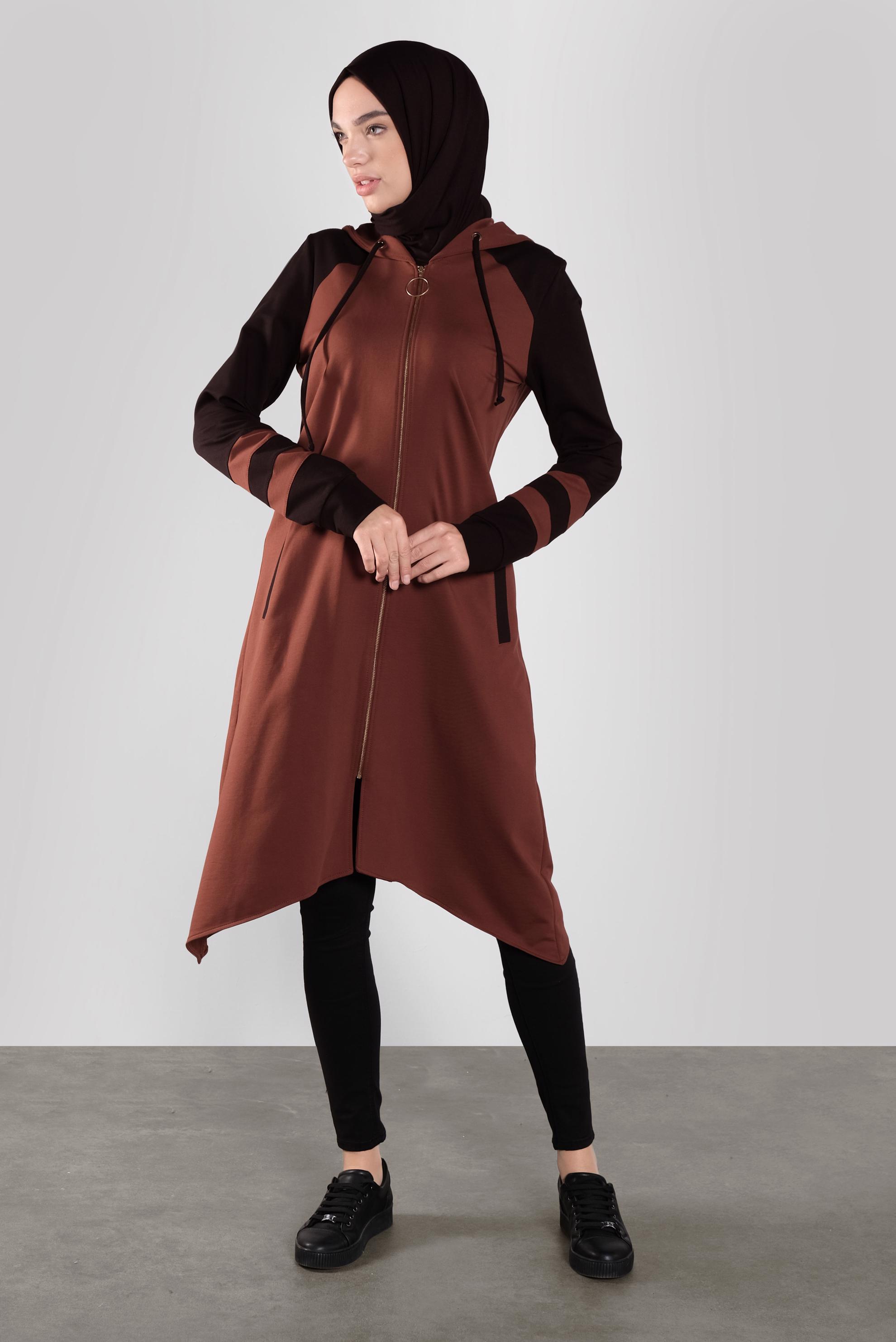 Tesettür giyim TURUNCU ASİMETRİK KESİM EŞOFMAN TUNİK 41275 