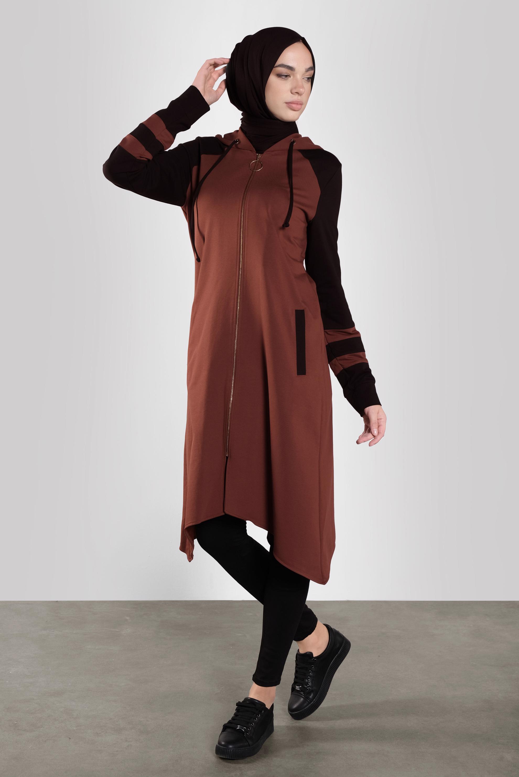 Tesettür giyim TURUNCU ASİMETRİK KESİM EŞOFMAN TUNİK 41275 