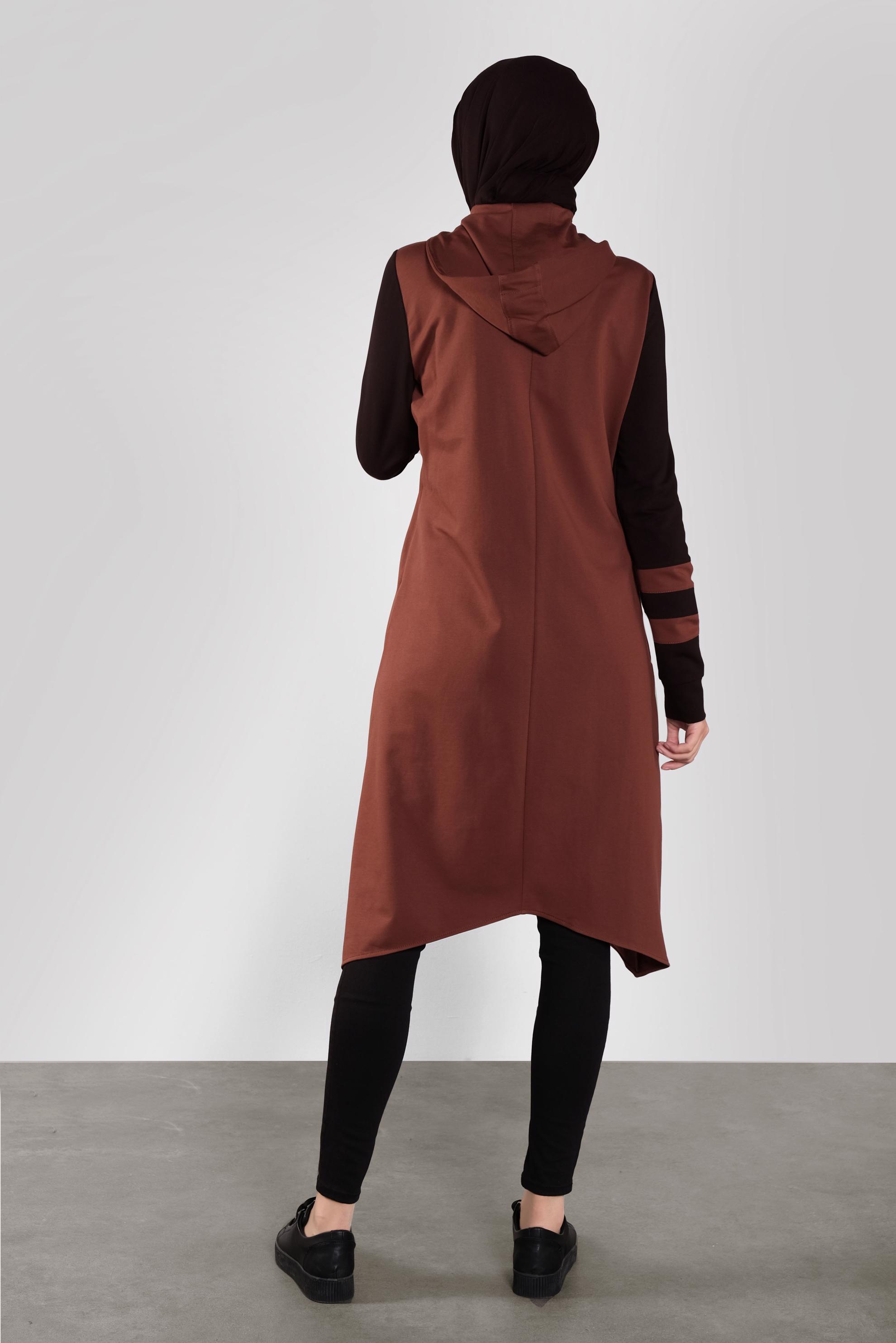 Tesettür giyim TURUNCU ASİMETRİK KESİM EŞOFMAN TUNİK 41275 