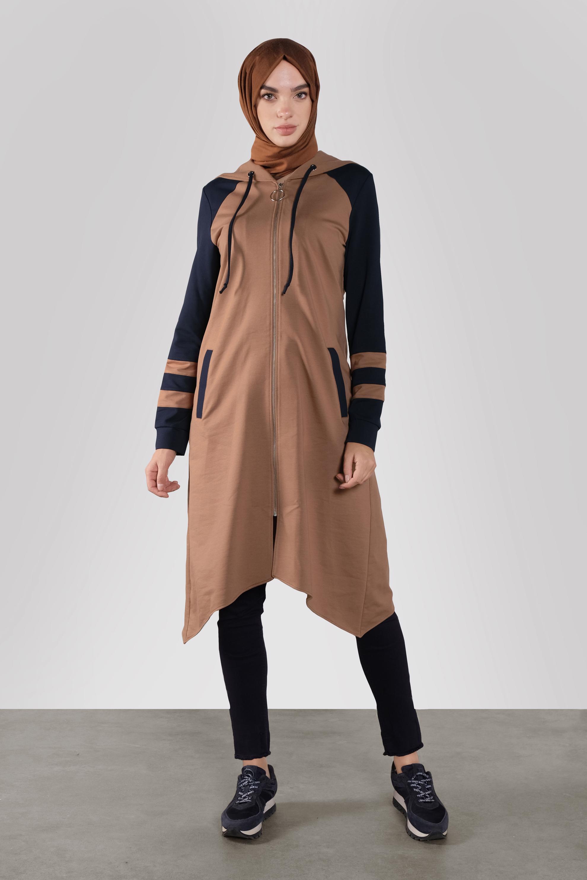 Tesettür giyim TABA ASİMETRİK KESİM EŞOFMAN TUNİK 41275 