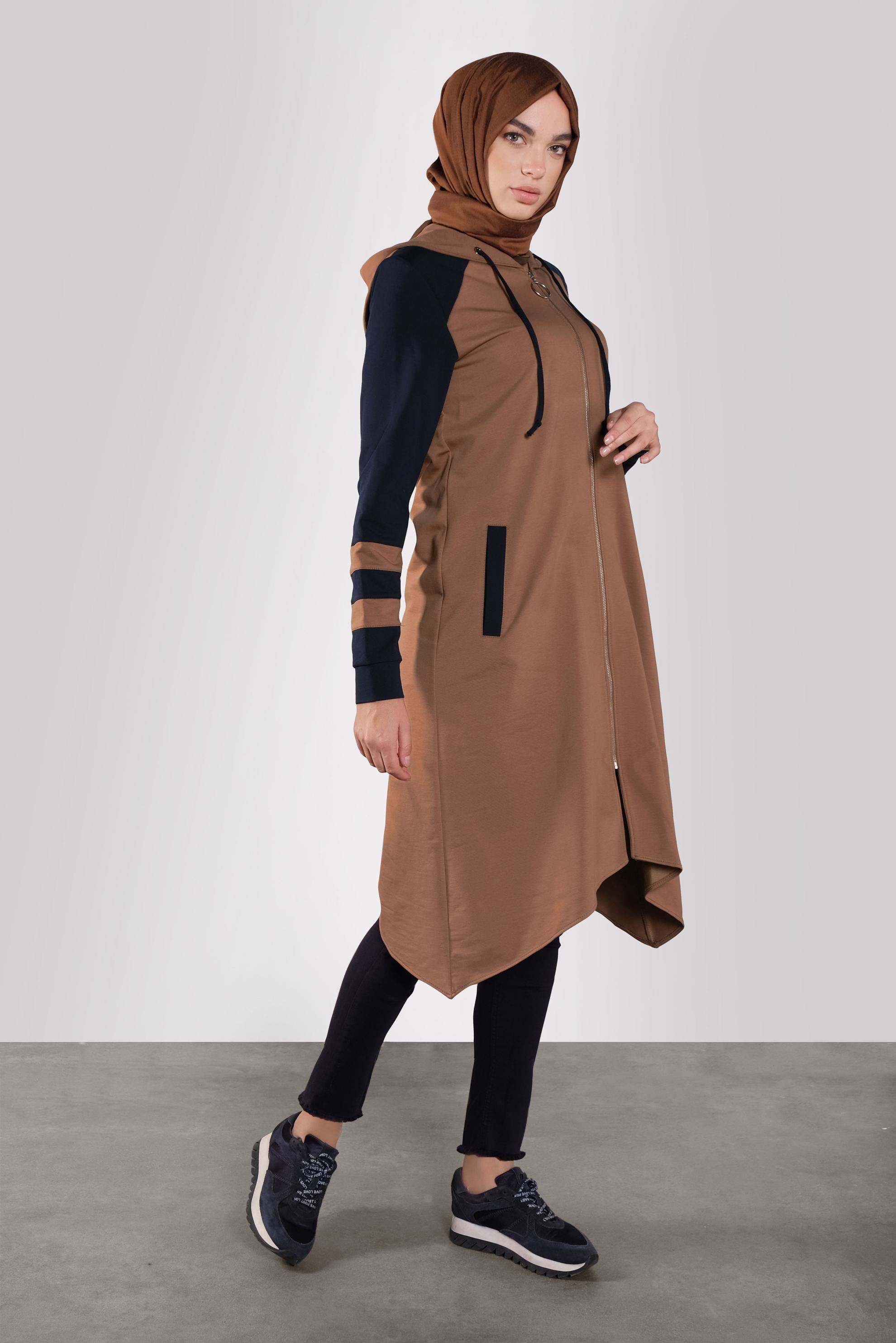 Tesettür giyim TABA ASİMETRİK KESİM EŞOFMAN TUNİK 41275 