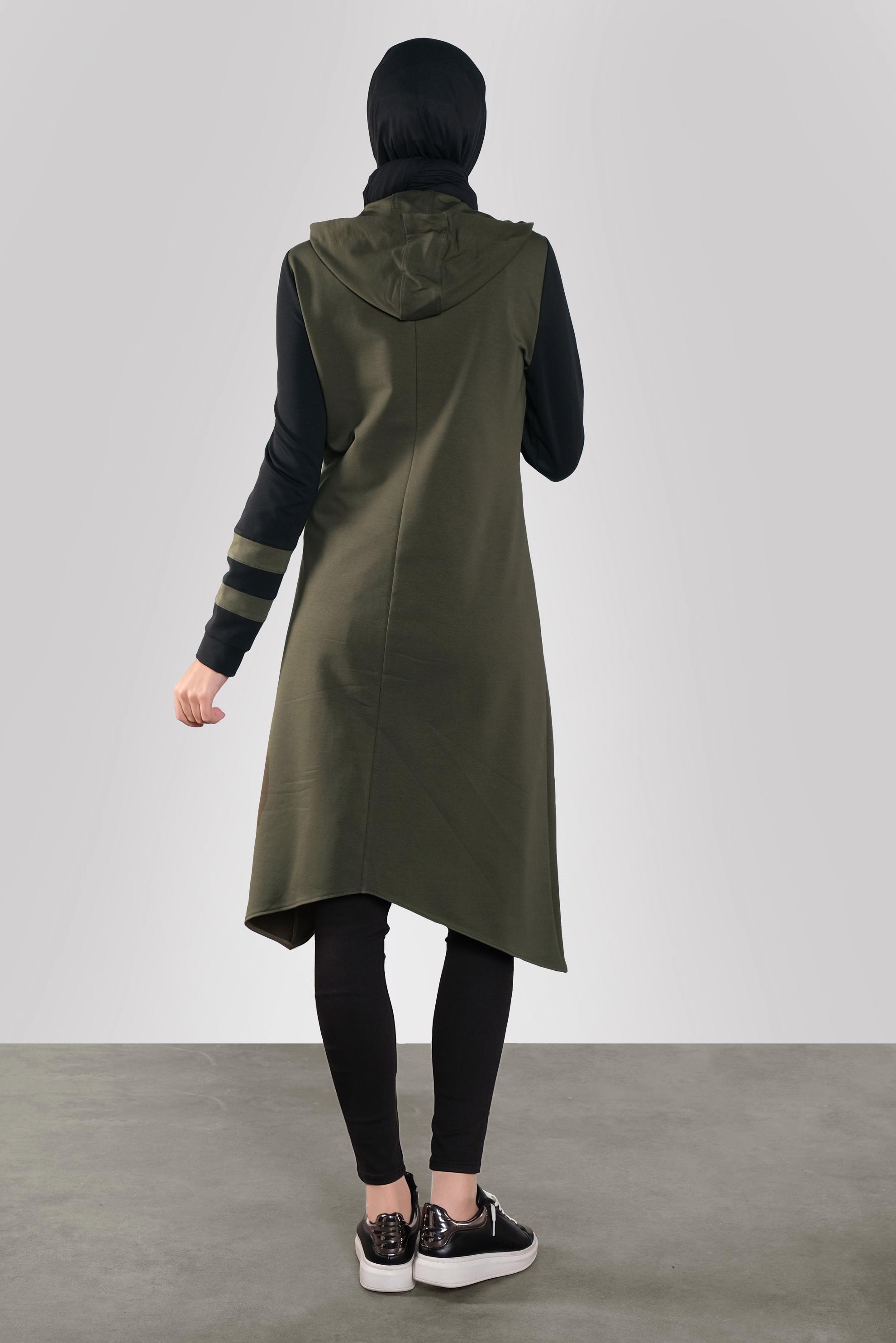 Tesettür giyim HAKİ ASİMETRİK KESİM EŞOFMAN TUNİK 41275 
