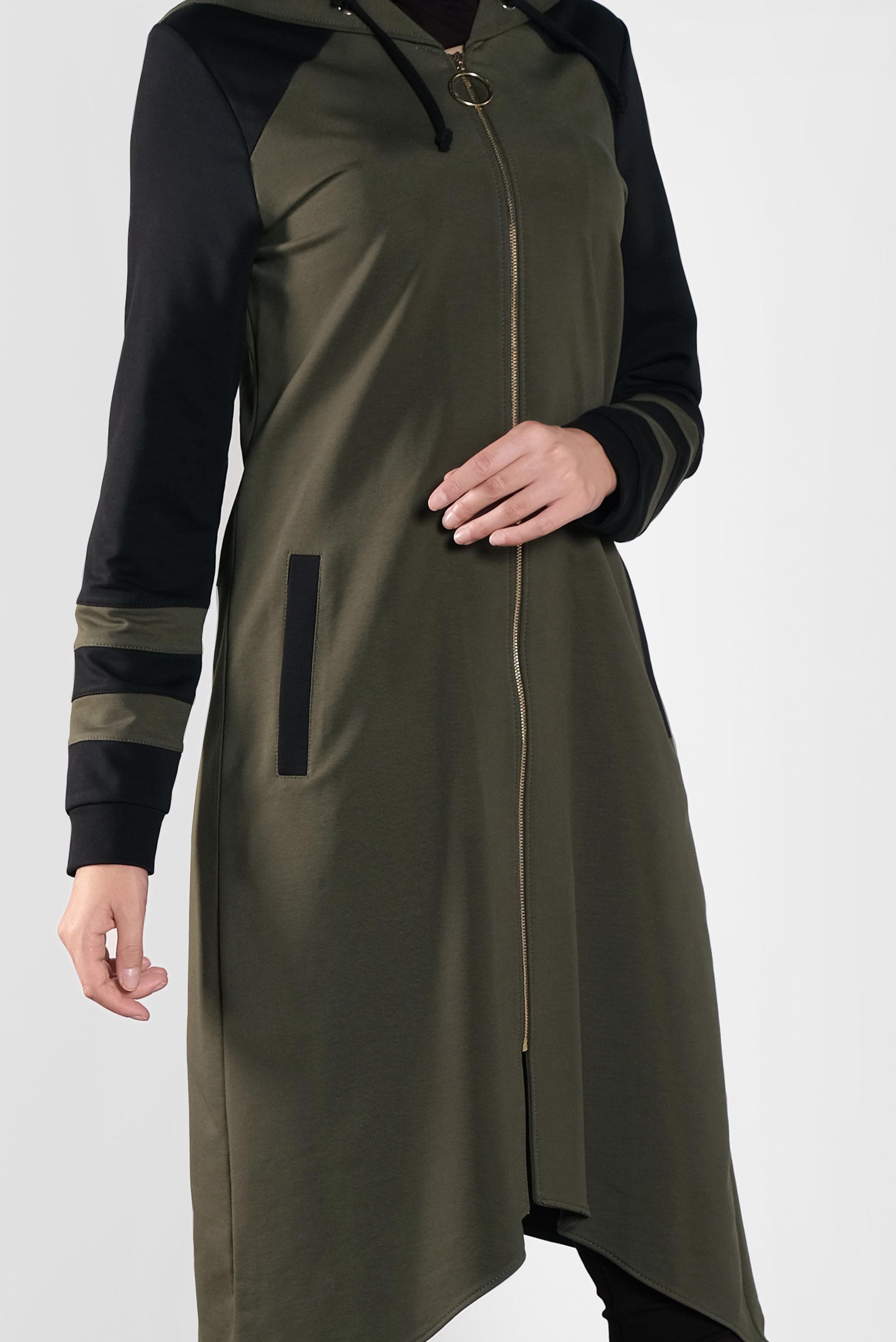 Tesettür giyim HAKİ ASİMETRİK KESİM EŞOFMAN TUNİK 41275 