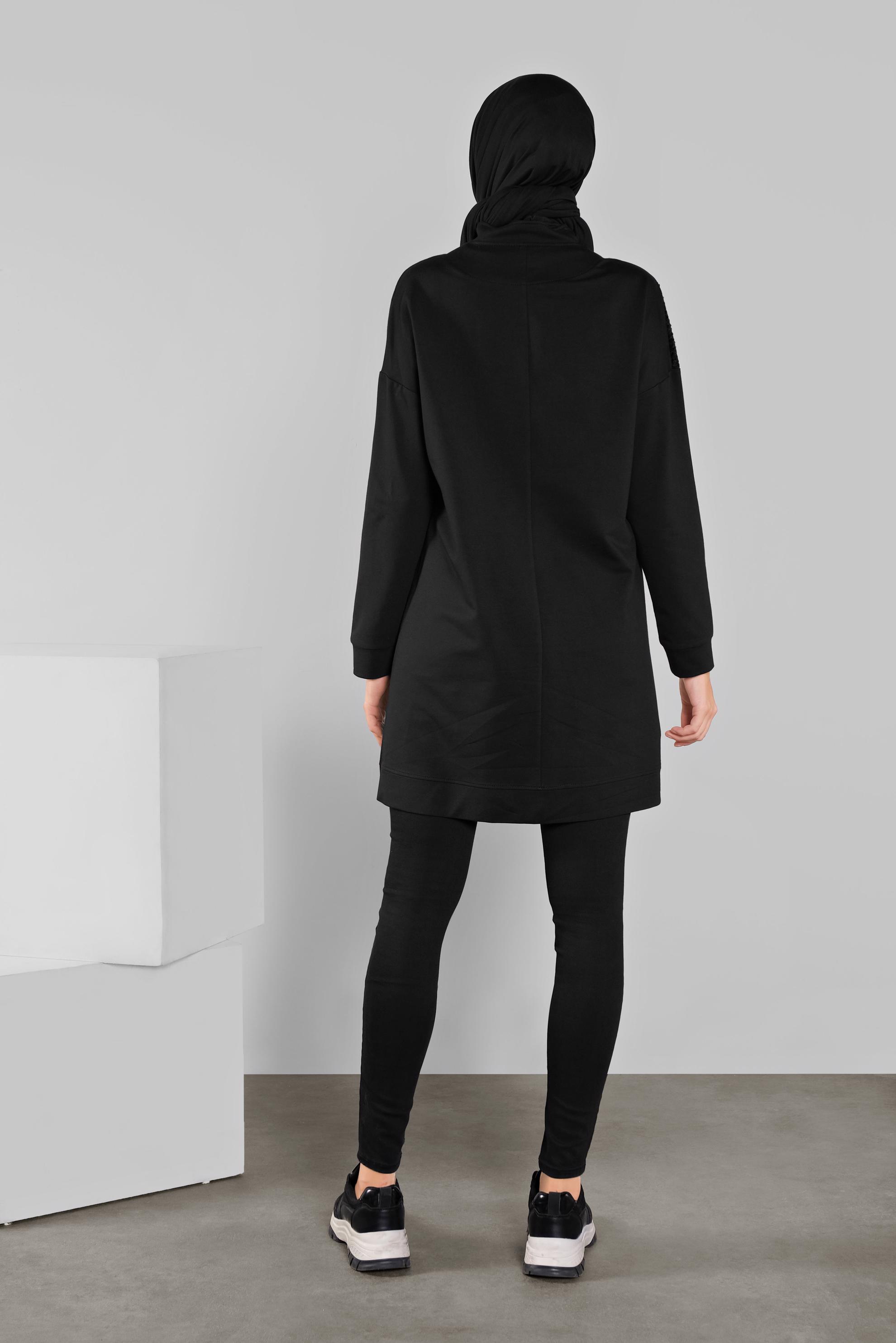 Tesettür giyim SİYAH PAMUKLU PUL PAYETLİ EŞOFMAN TUNİK 41276 