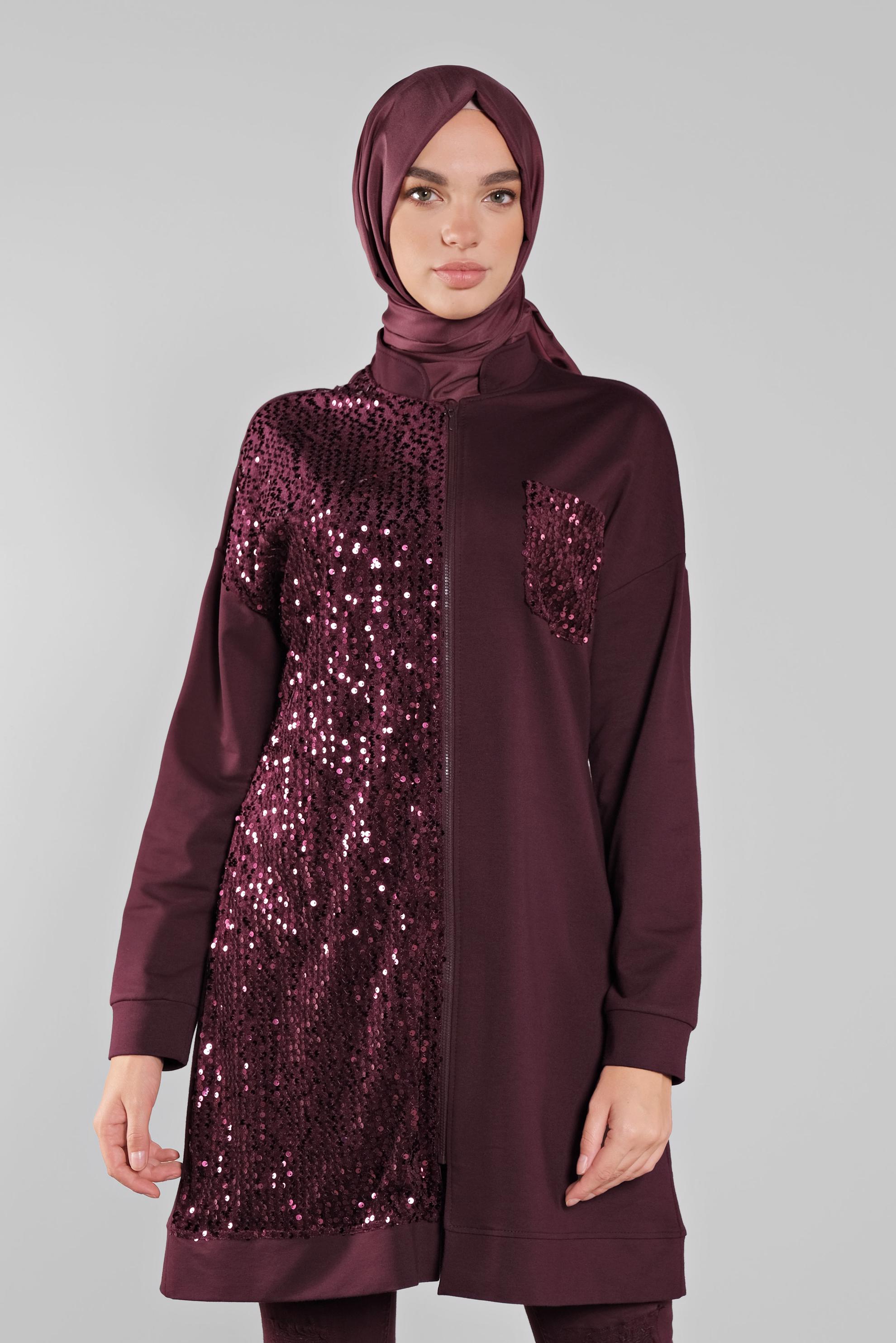 Tesettür giyim MÜRDÜM PAMUKLU PUL PAYETLİ EŞOFMAN TUNİK 41276 