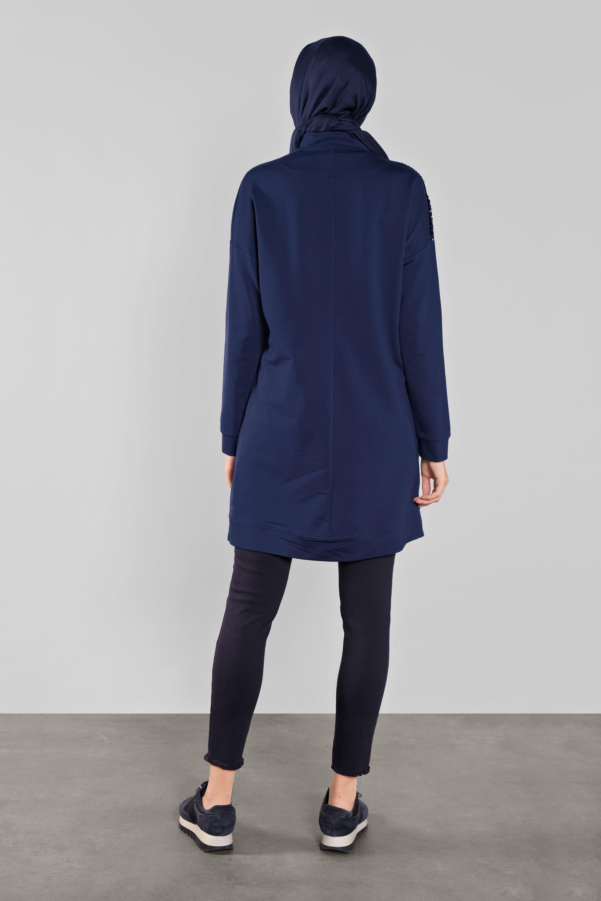 Tesettür giyim LACİVERT PAMUKLU PUL PAYETLİ EŞOFMAN TUNİK 41276 