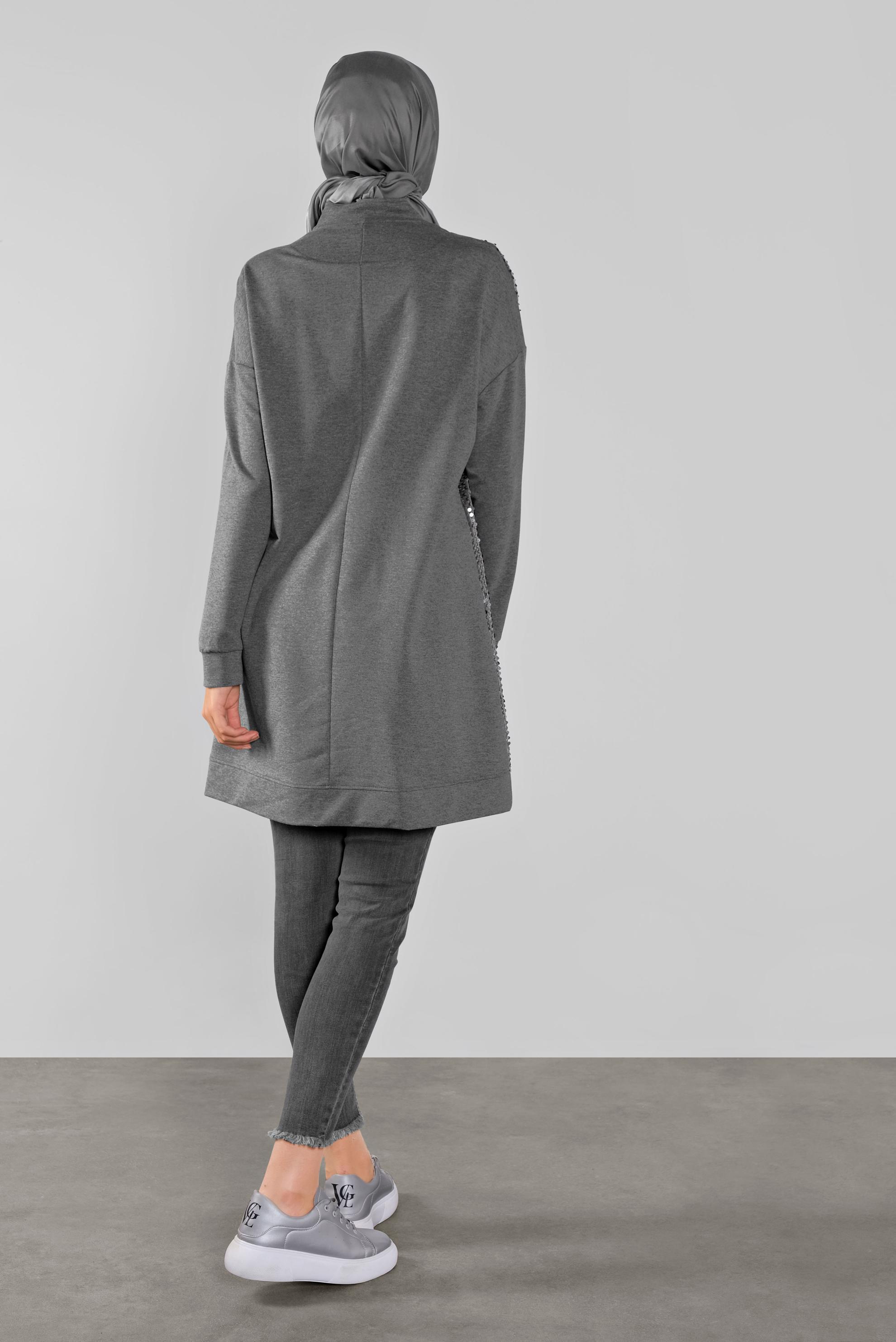 Tesettür giyim GRİ PAMUKLU PUL PAYETLİ EŞOFMAN TUNİK 41276 