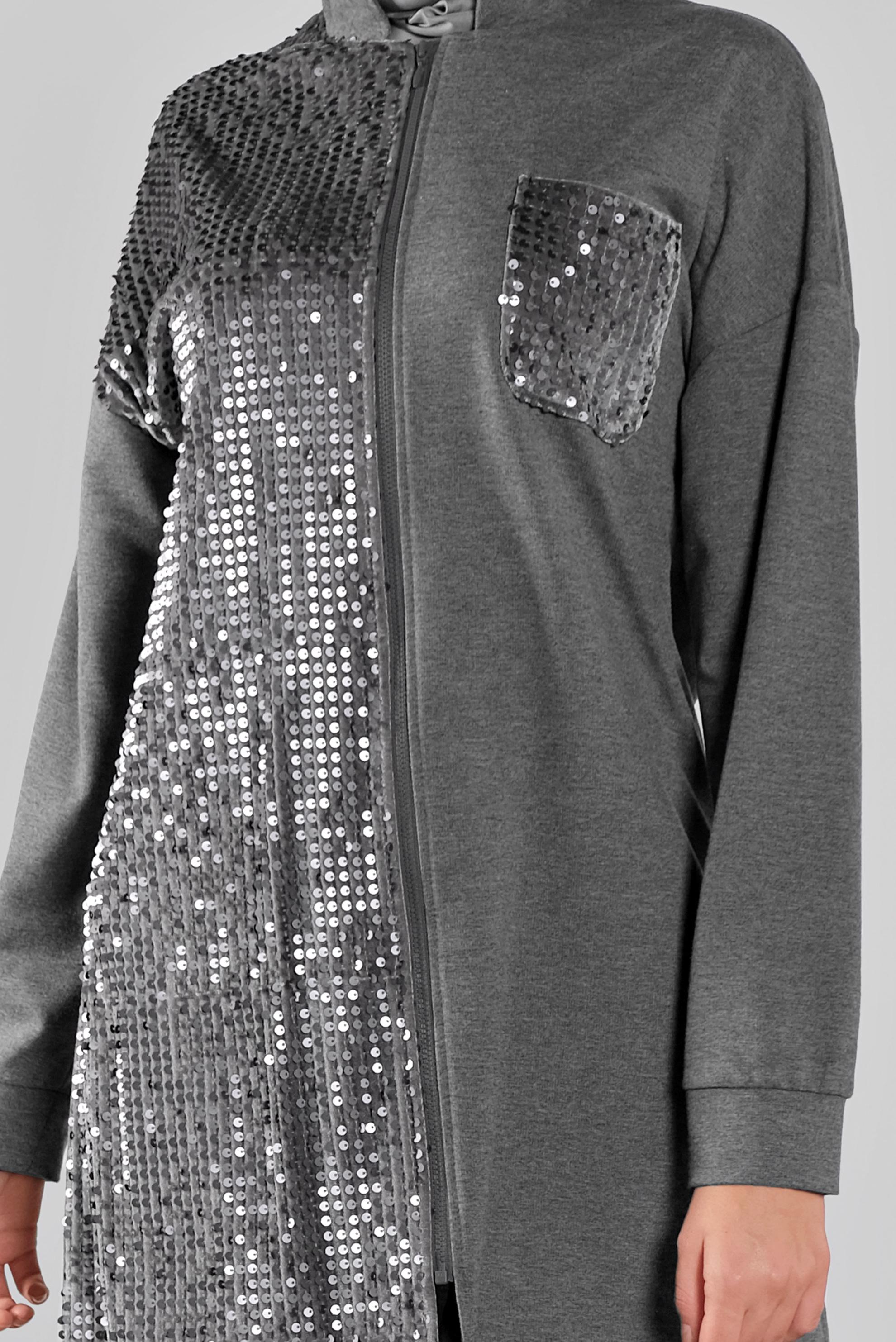 Tesettür giyim GRİ PAMUKLU PUL PAYETLİ EŞOFMAN TUNİK 41276 
