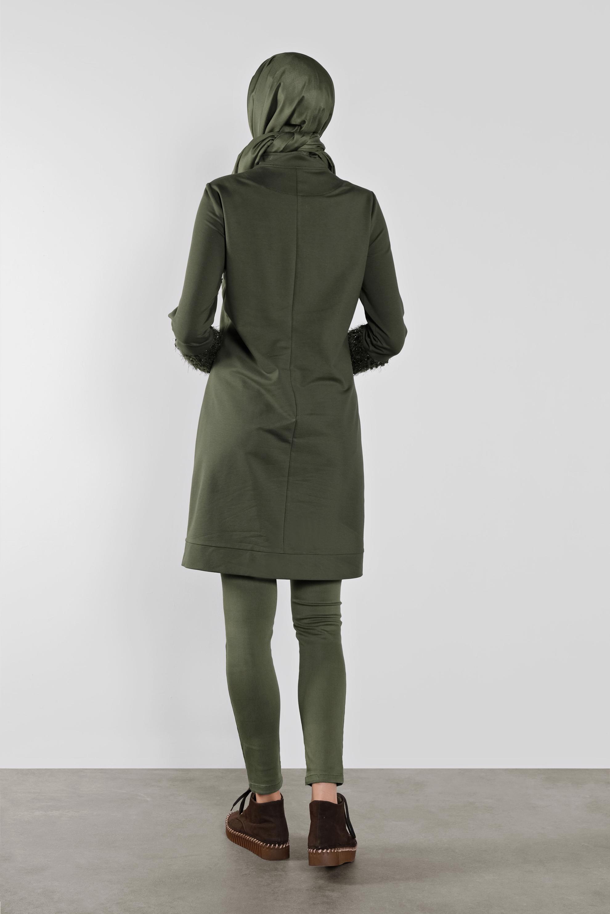 Tesettür giyim HAKİ TAŞ BASKILI EŞOFMAN TUNİK 41277 