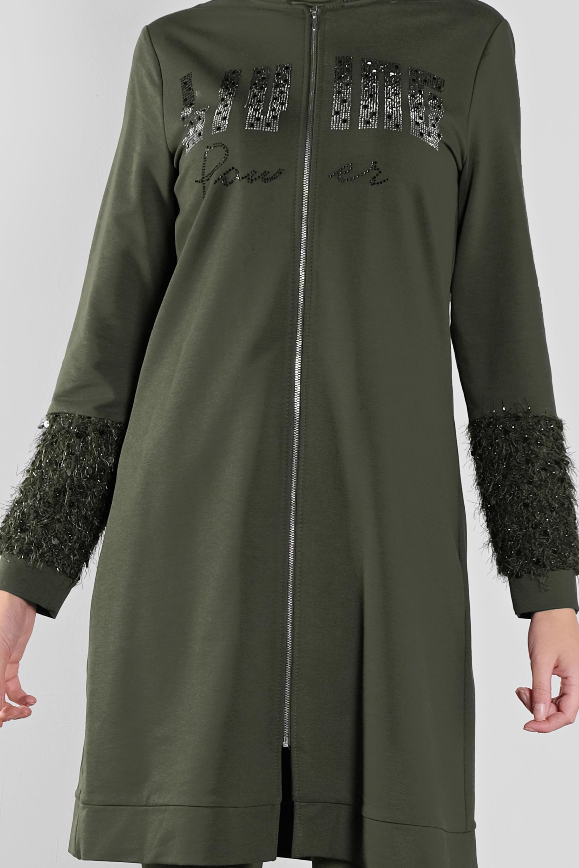 Tesettür giyim HAKİ TAŞ BASKILI EŞOFMAN TUNİK 41277 