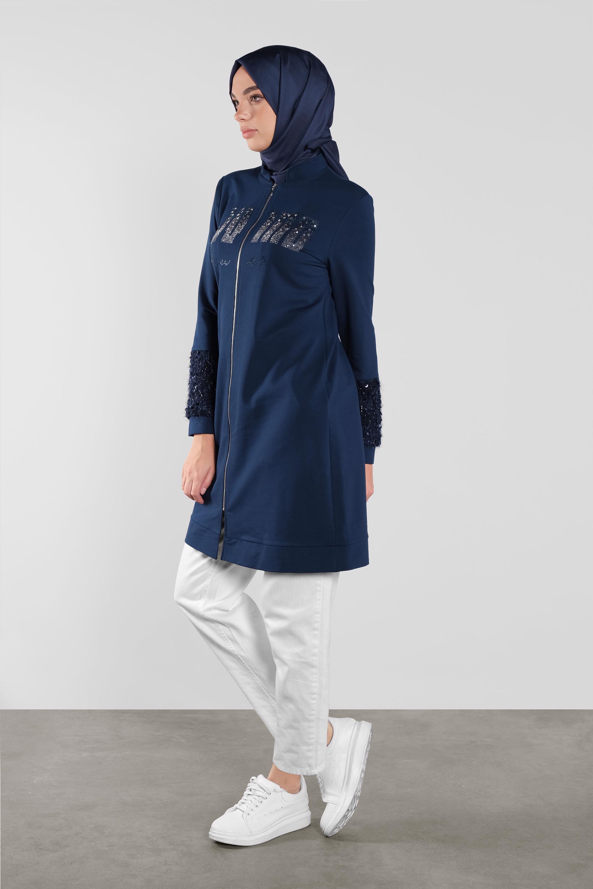 Tesettür giyim LACİVERT TAŞ BASKILI EŞOFMAN TUNİK 41277 