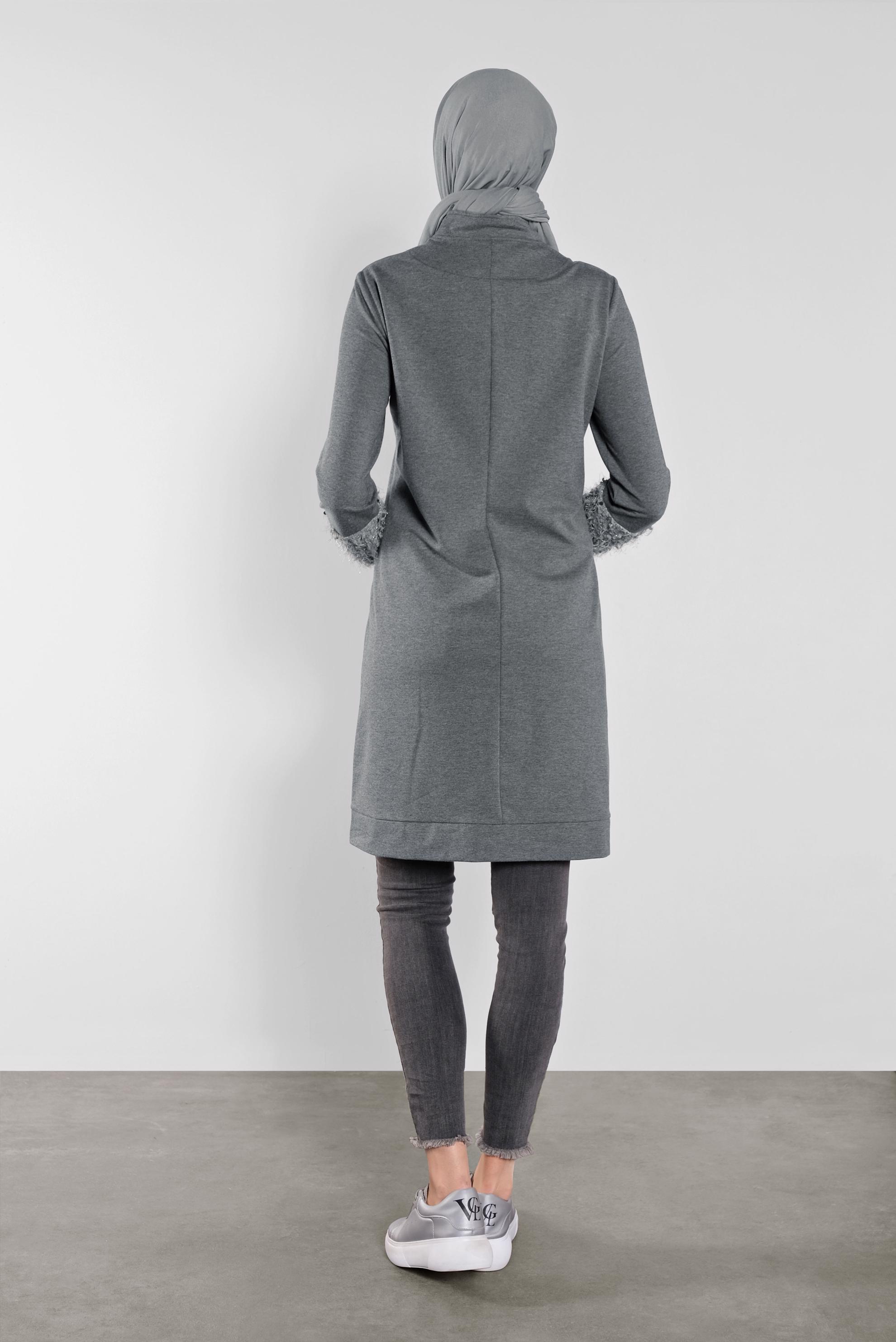 Tesettür giyim GRİ TAŞ BASKILI EŞOFMAN TUNİK 41277 