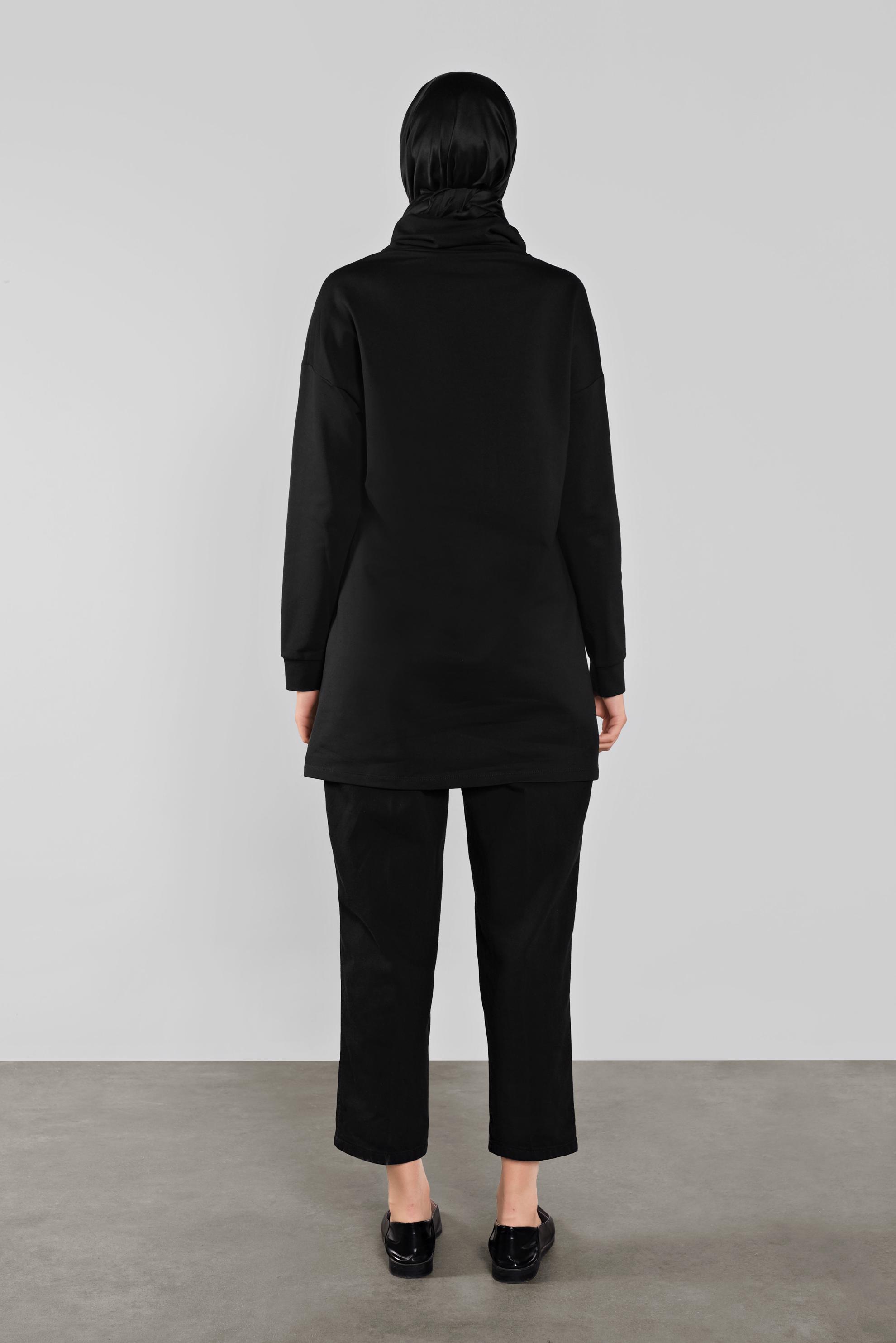 Tesettür giyim SİYAH BOĞAZLI  PULLU EŞOFMAN TUNİK 41278 