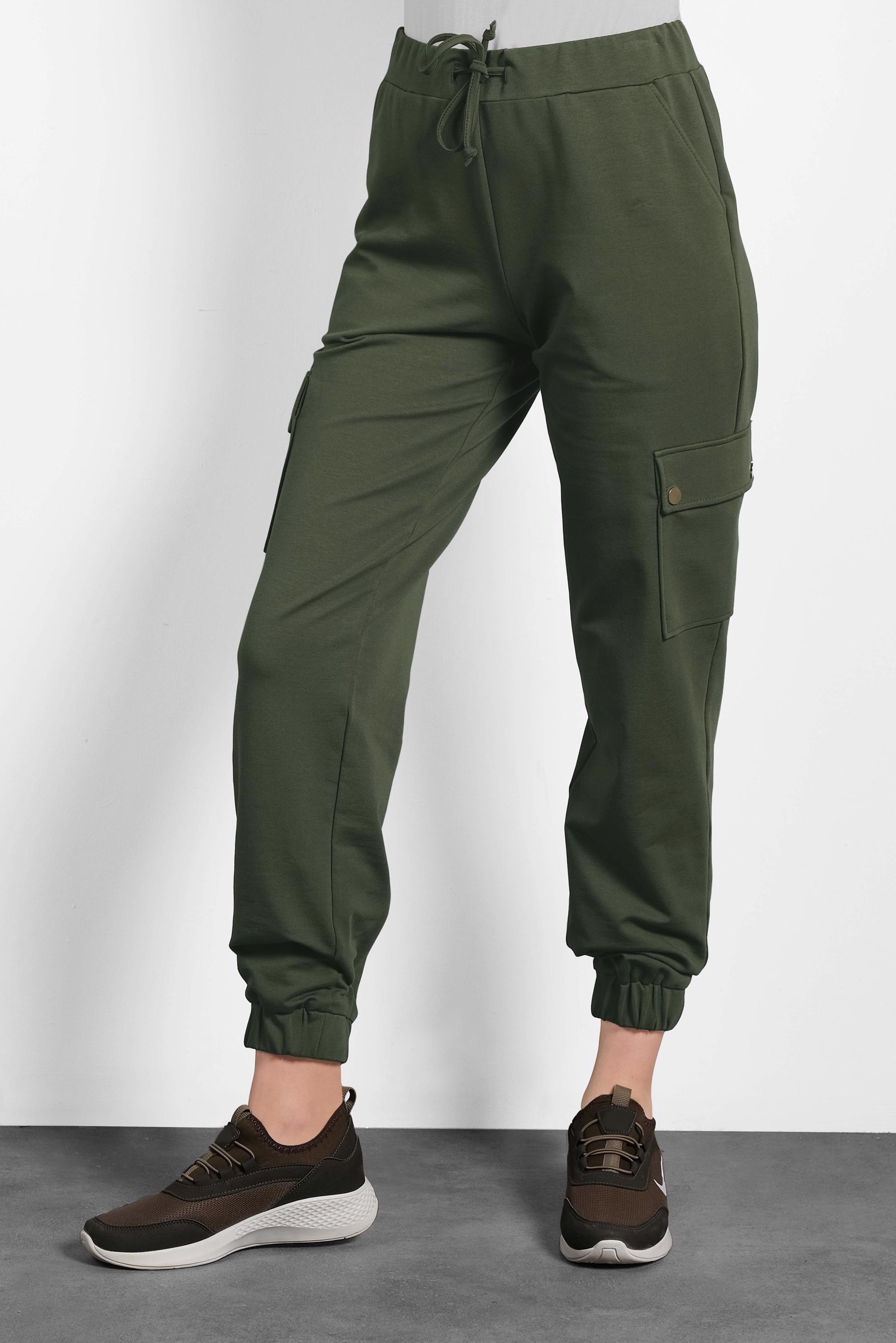 Tesettür giyim HAKİ BİLEKLERİ LASTİKLİ PAMUKLU EŞOFMAN PANTOLON 70024