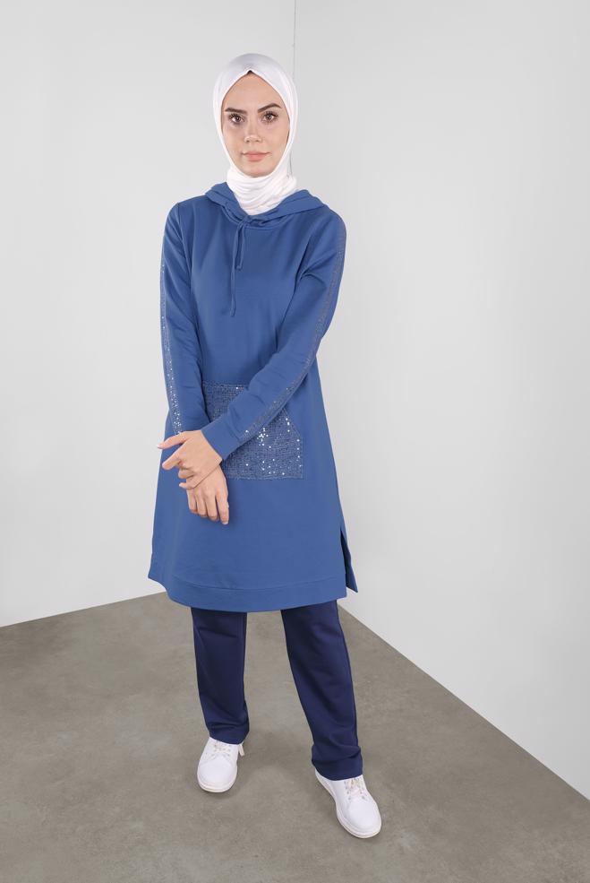 Vêtements hijab BLEU MARINE PANTALON DE JOGGING EN COTON À TAILLE-NOUÉE 70145  - ALVİNA