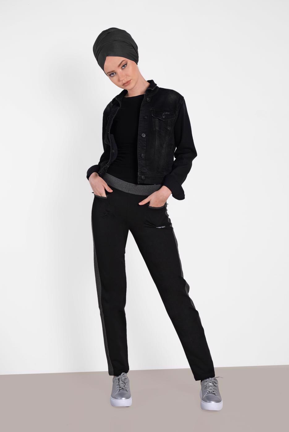 Tesettür giyim SİYAH ŞERİT DETAYLI EŞOFMAN ALT 7574