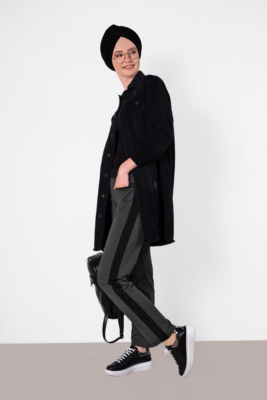 Tesettür giyim GRİ ŞERİT DETAYLI EŞOFMAN ALT 7574