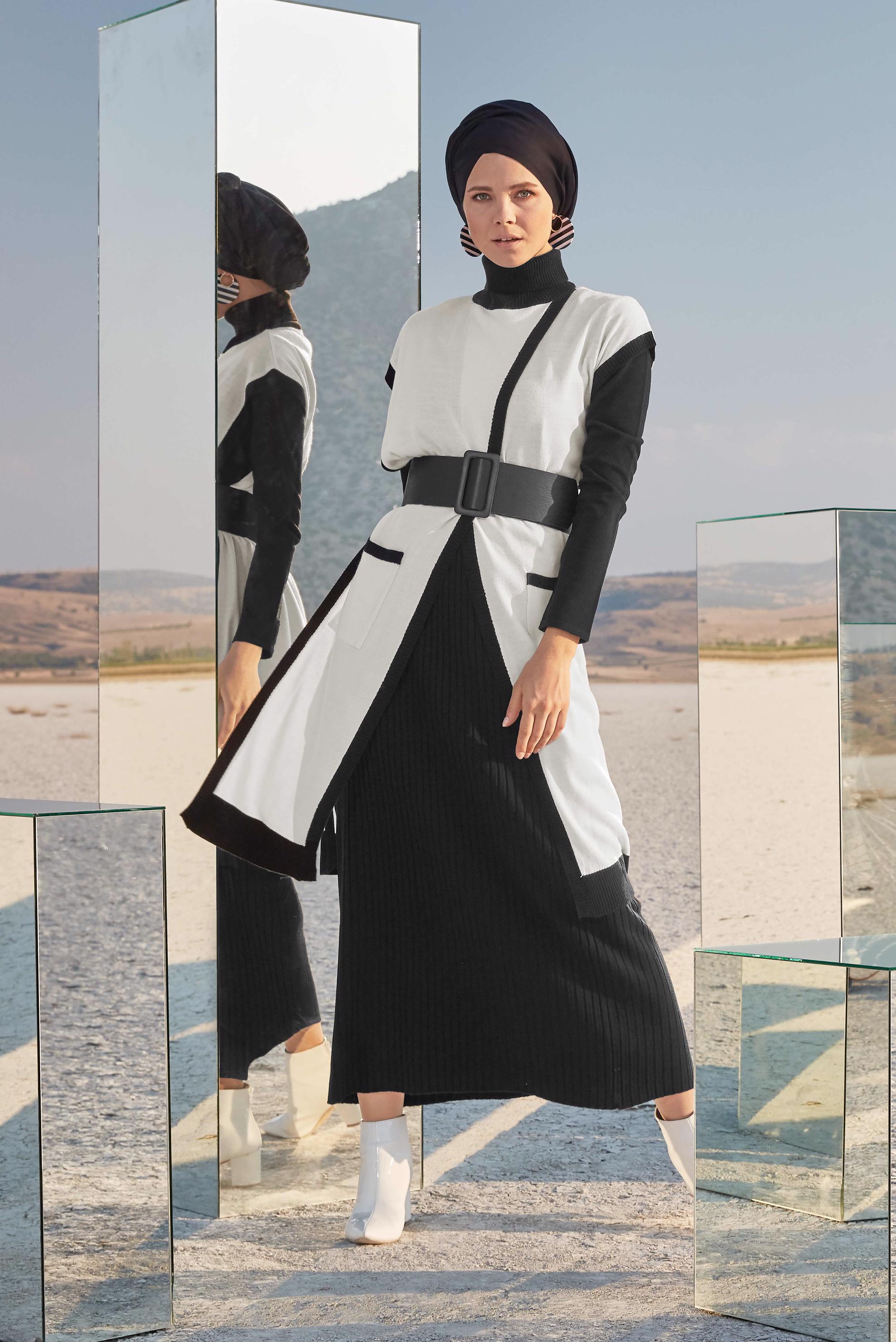 Tesettür giyim SİYAH BELİ LASTİKLİ FİTİLLİ TRİKO ETEK 60001