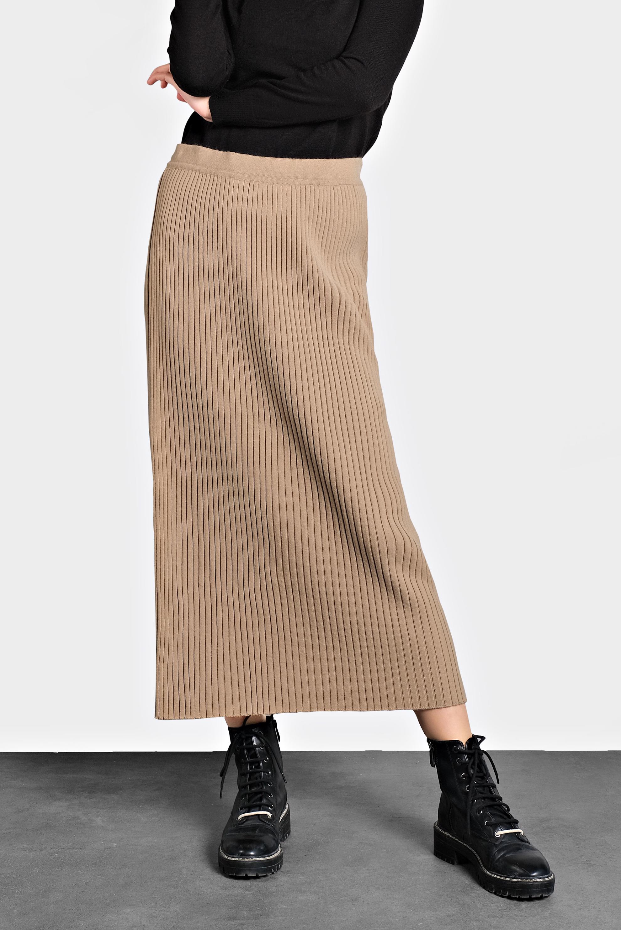 Tesettür giyim KAHVE BELİ LASTİKLİ FİTİLLİ TRİKO ETEK 60001