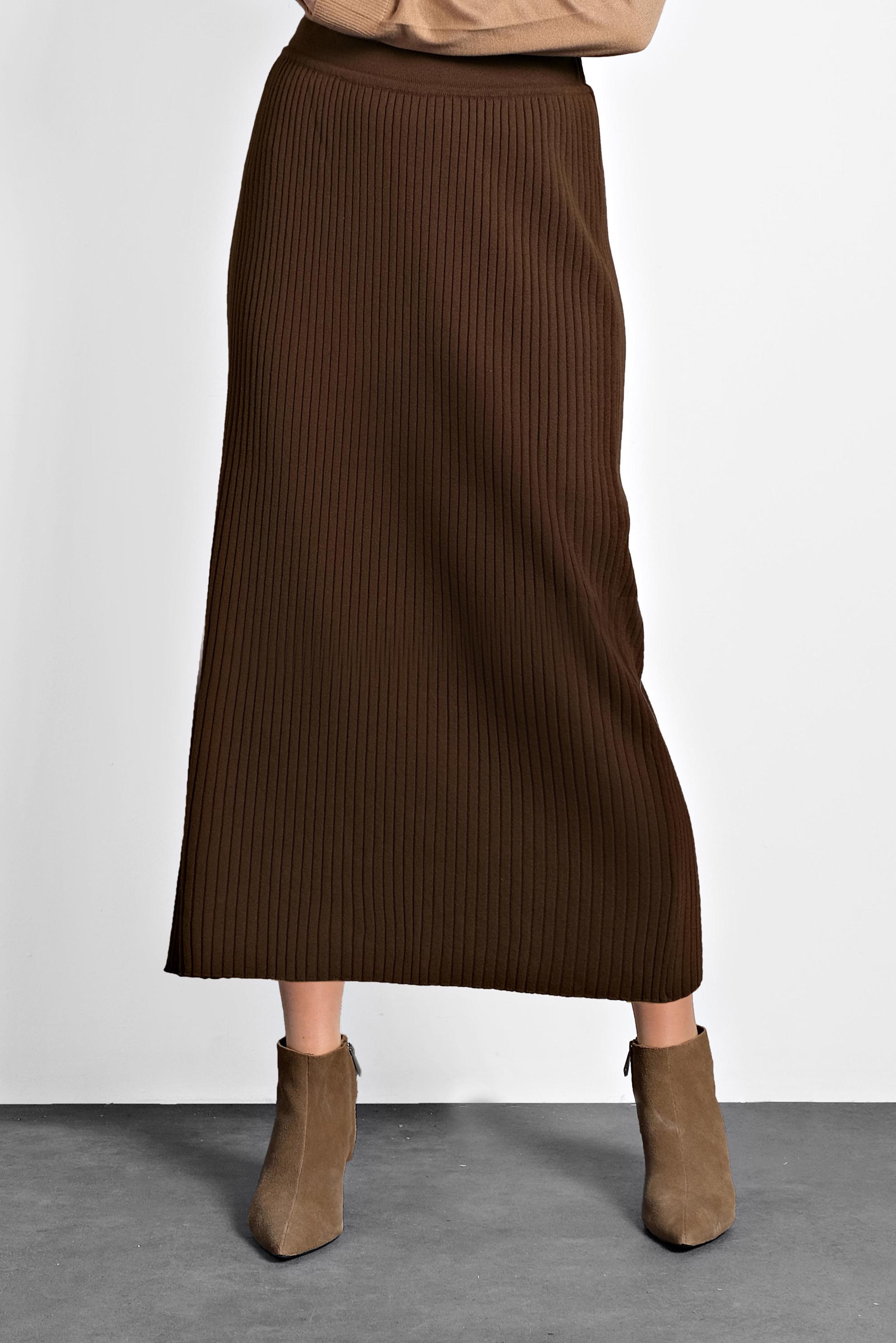 Tesettür giyim KAHVE BELİ LASTİKLİ FİTİLLİ TRİKO ETEK 60001