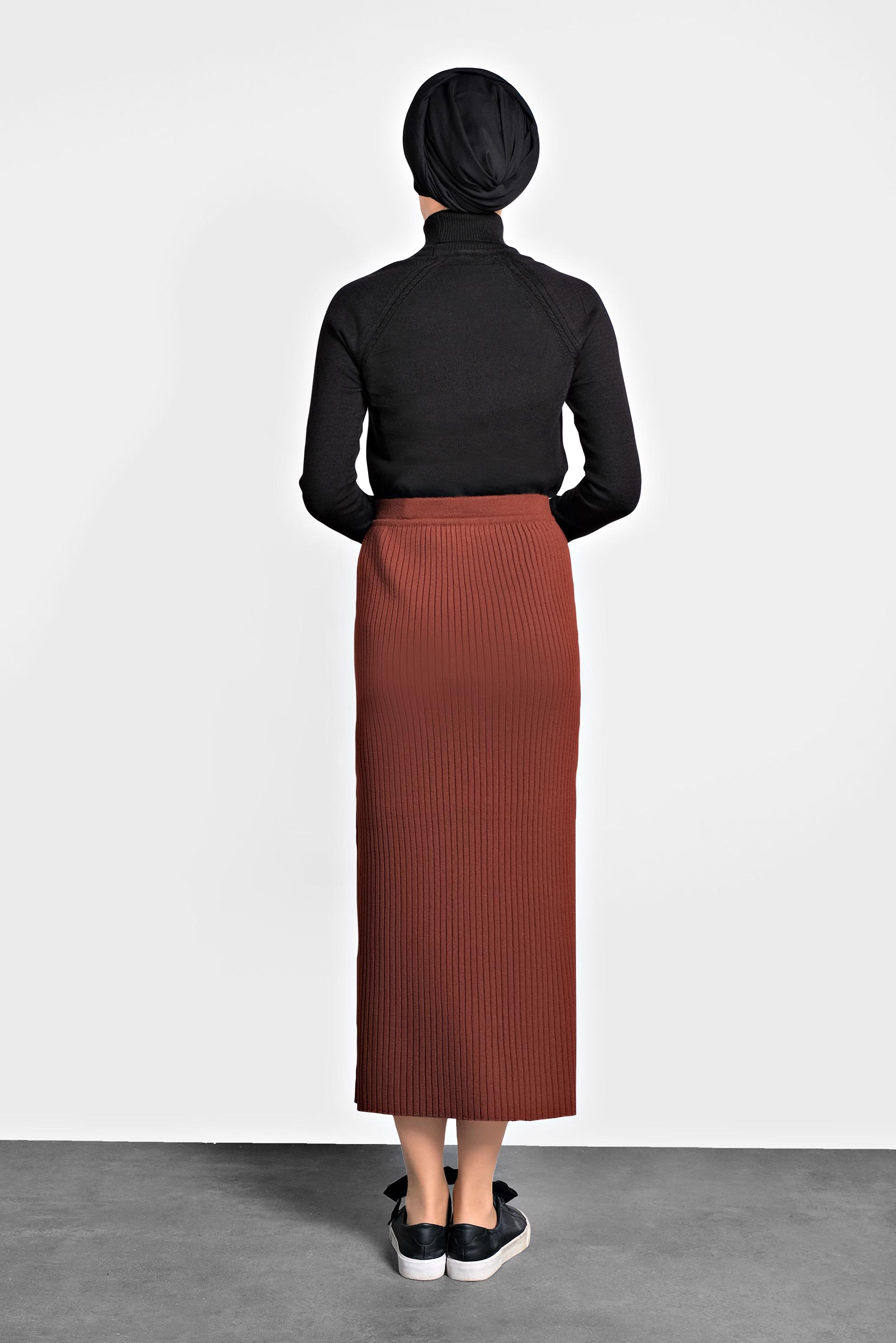 Tesettür giyim TURUNCU BELİ LASTİKLİ FİTİLLİ TRİKO ETEK 60001