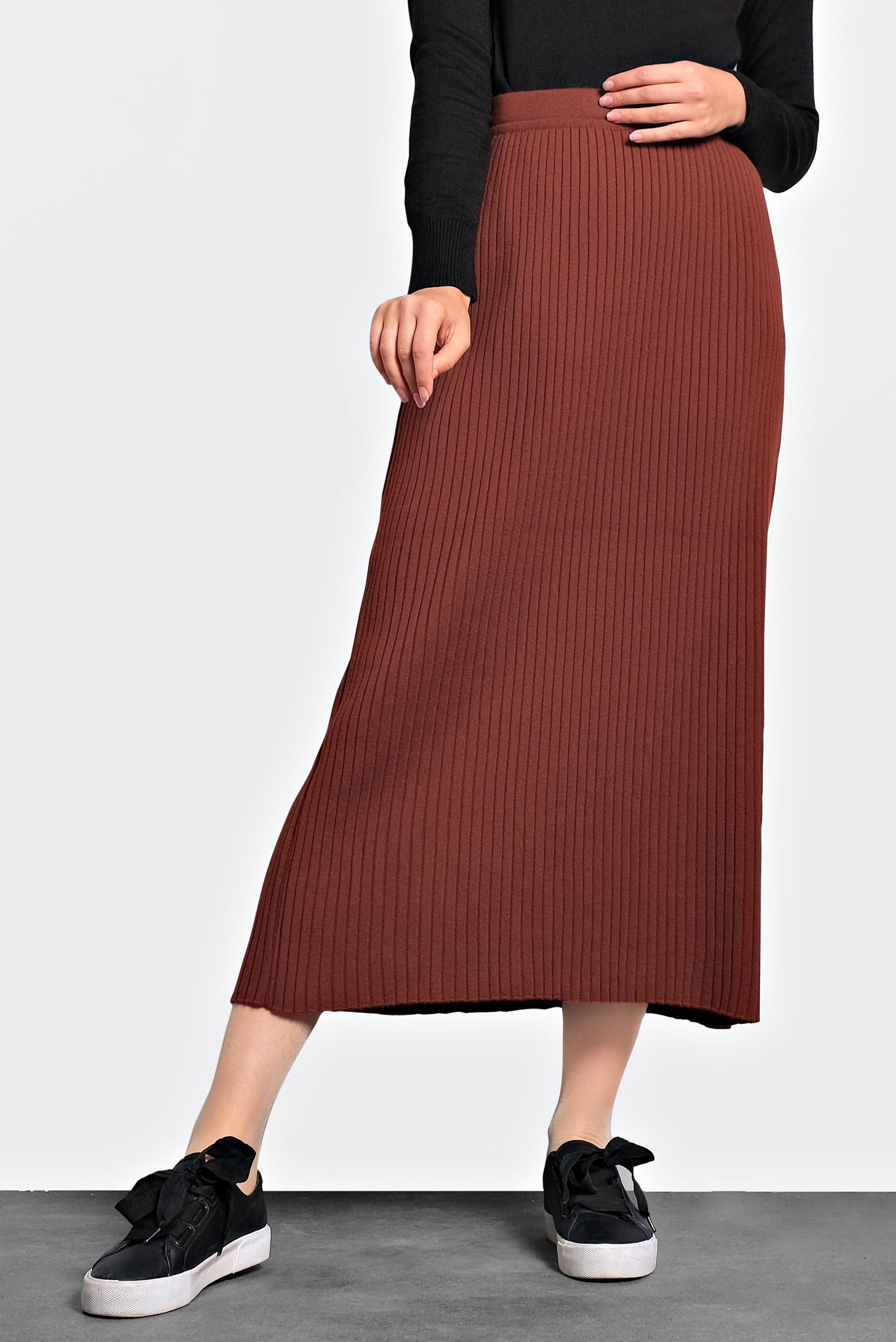 Tesettür giyim TURUNCU BELİ LASTİKLİ FİTİLLİ TRİKO ETEK 60001