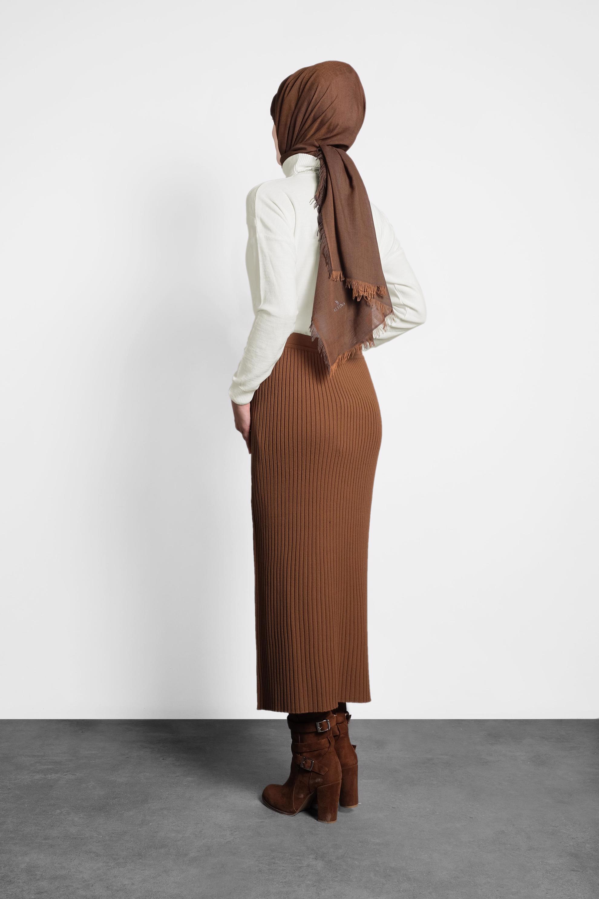 Tesettür giyim TABA BELİ LASTİKLİ FİTİLLİ TRİKO ETEK 60001