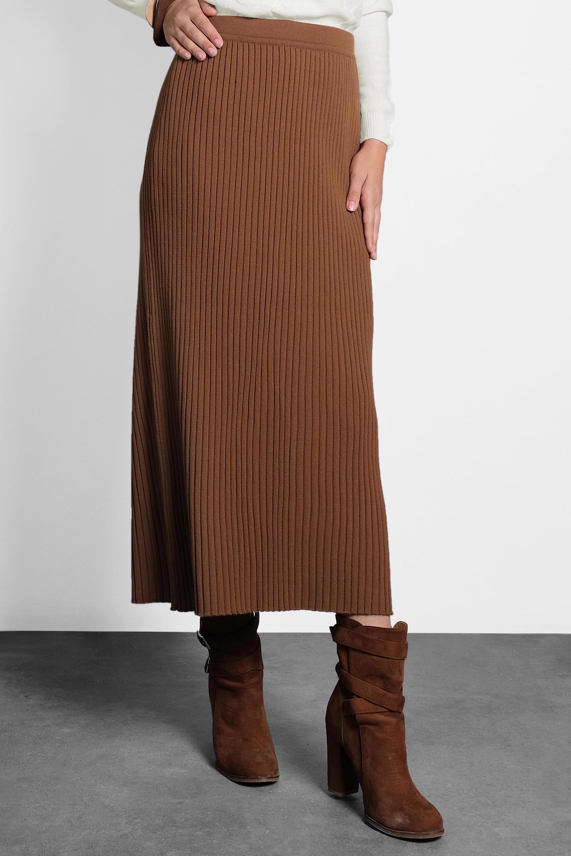 Tesettür giyim TABA BELİ LASTİKLİ FİTİLLİ TRİKO ETEK 60001