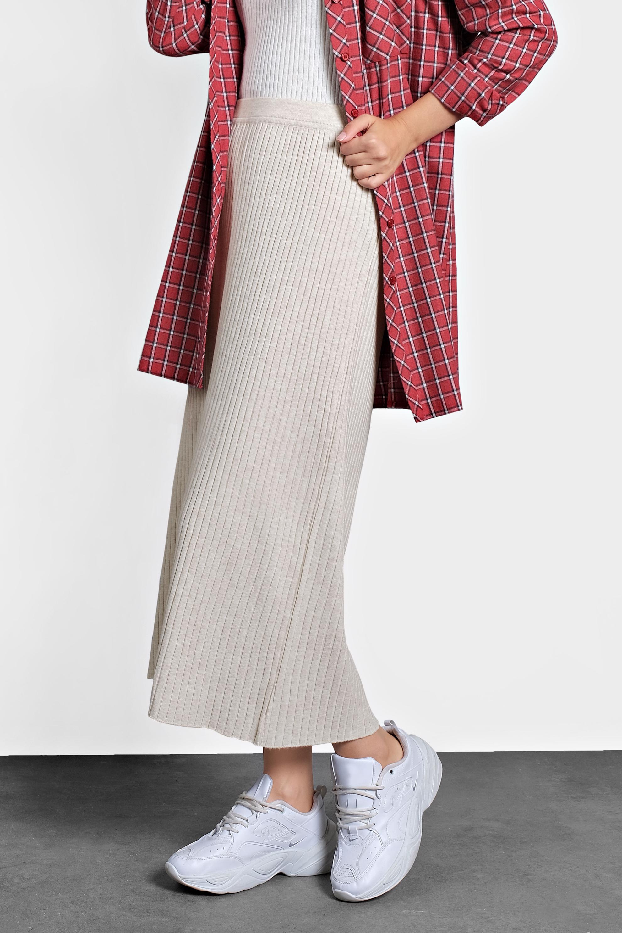 Tesettür giyim BEJ BELİ LASTİKLİ FİTİLLİ TRİKO ETEK 60001