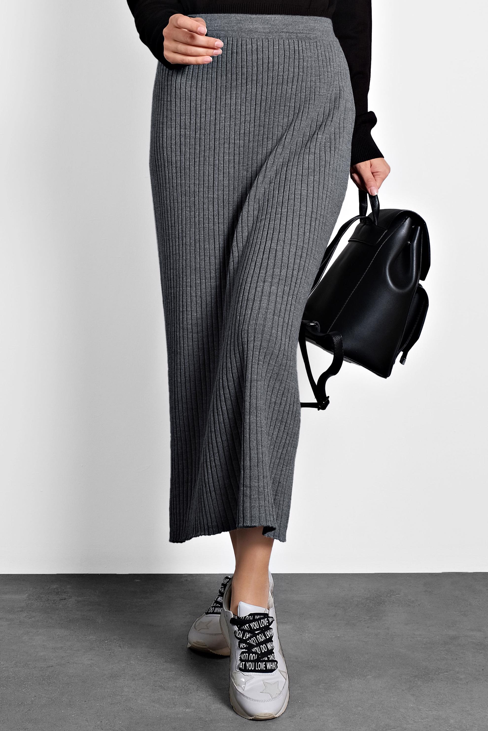 Tesettür giyim GRİ BELİ LASTİKLİ FİTİLLİ TRİKO ETEK 60001