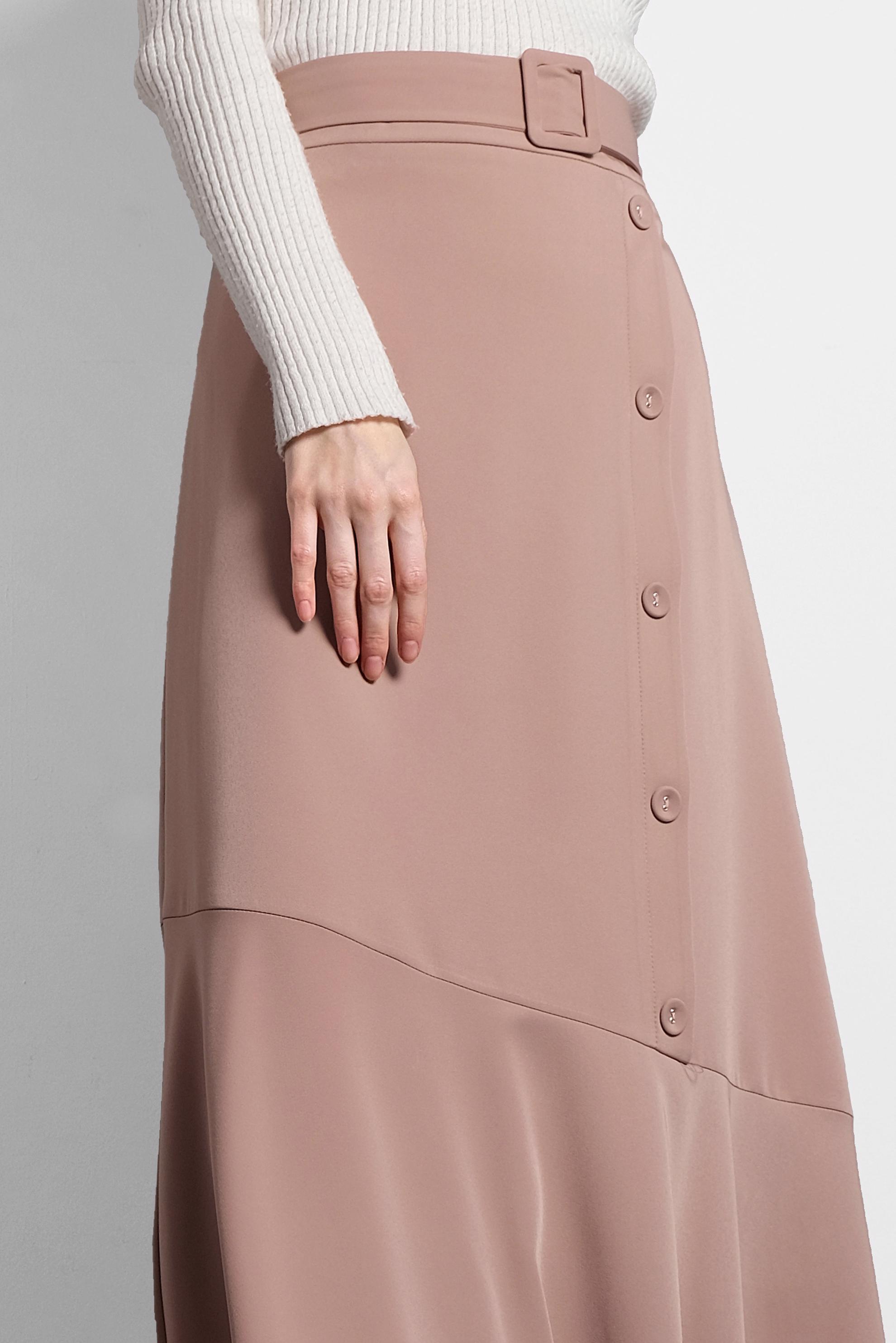 Tesettür giyim PUDRA ASİMETRİK KESİM VOLANLI KEMERLİ ETEK 60002