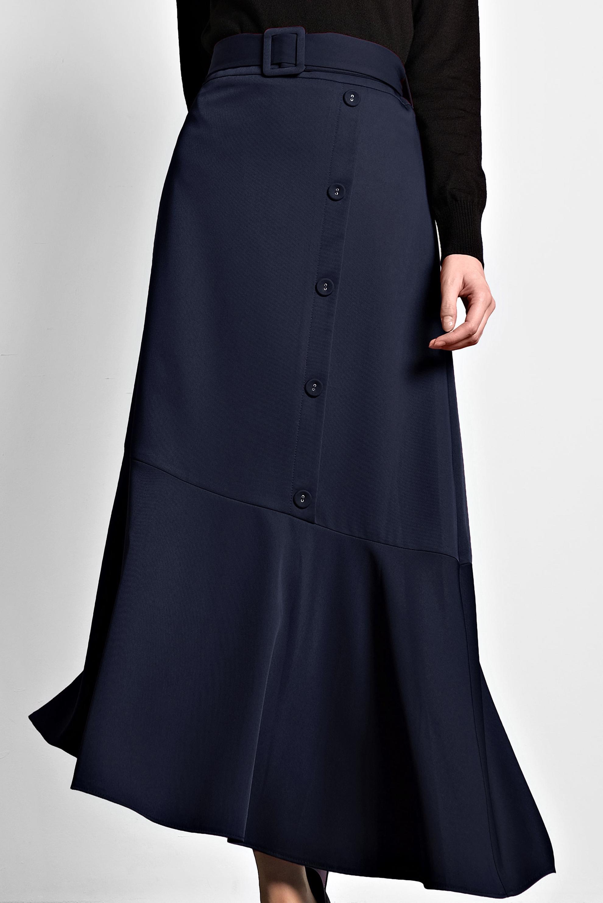 Hijab clothing NAVY BLUE ASYMMETRIC CUT FLOUNCED-HEM BUTTONED SKIRT 60002