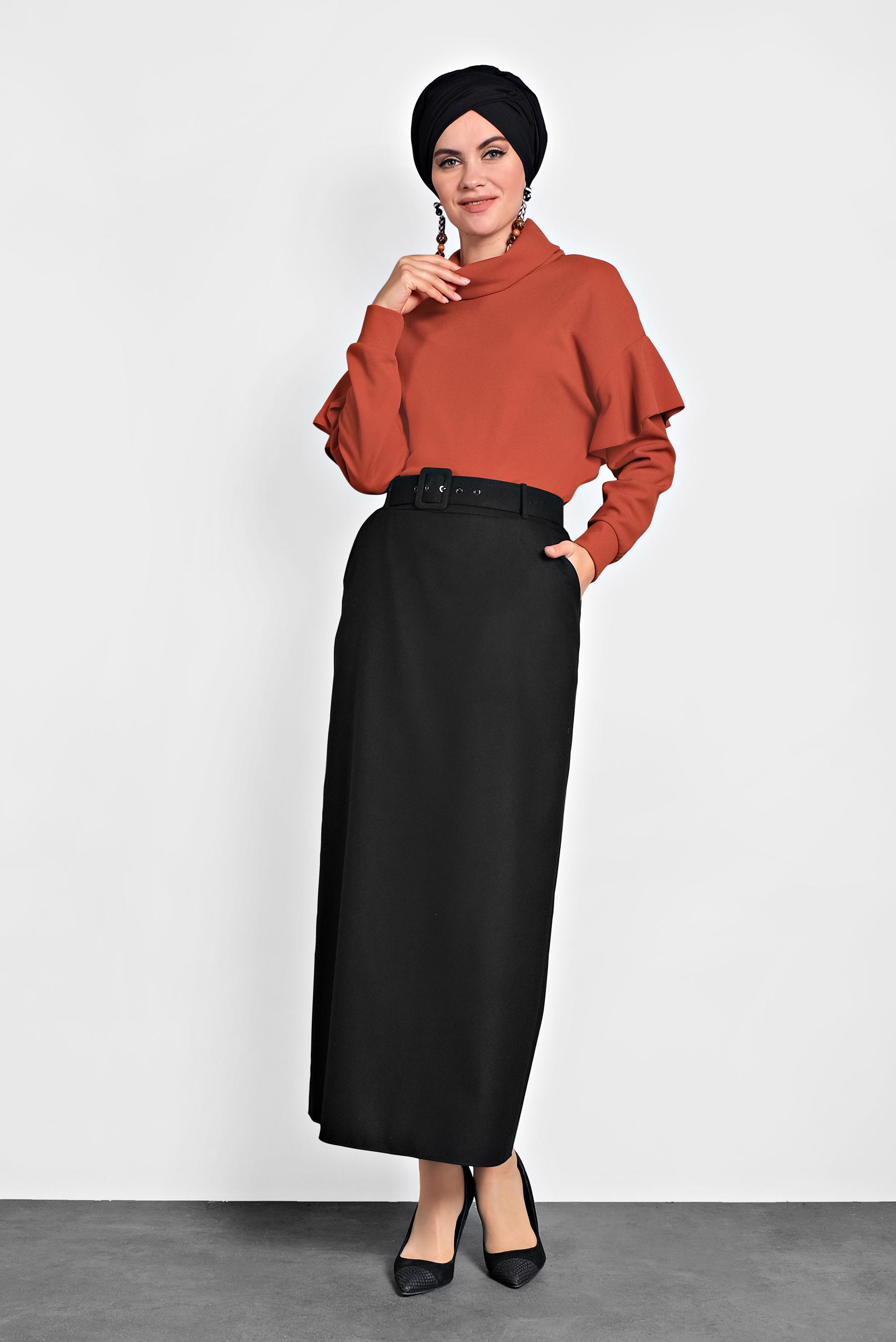 Tesettür giyim SİYAH DÜZ KESİM ETEK 60003