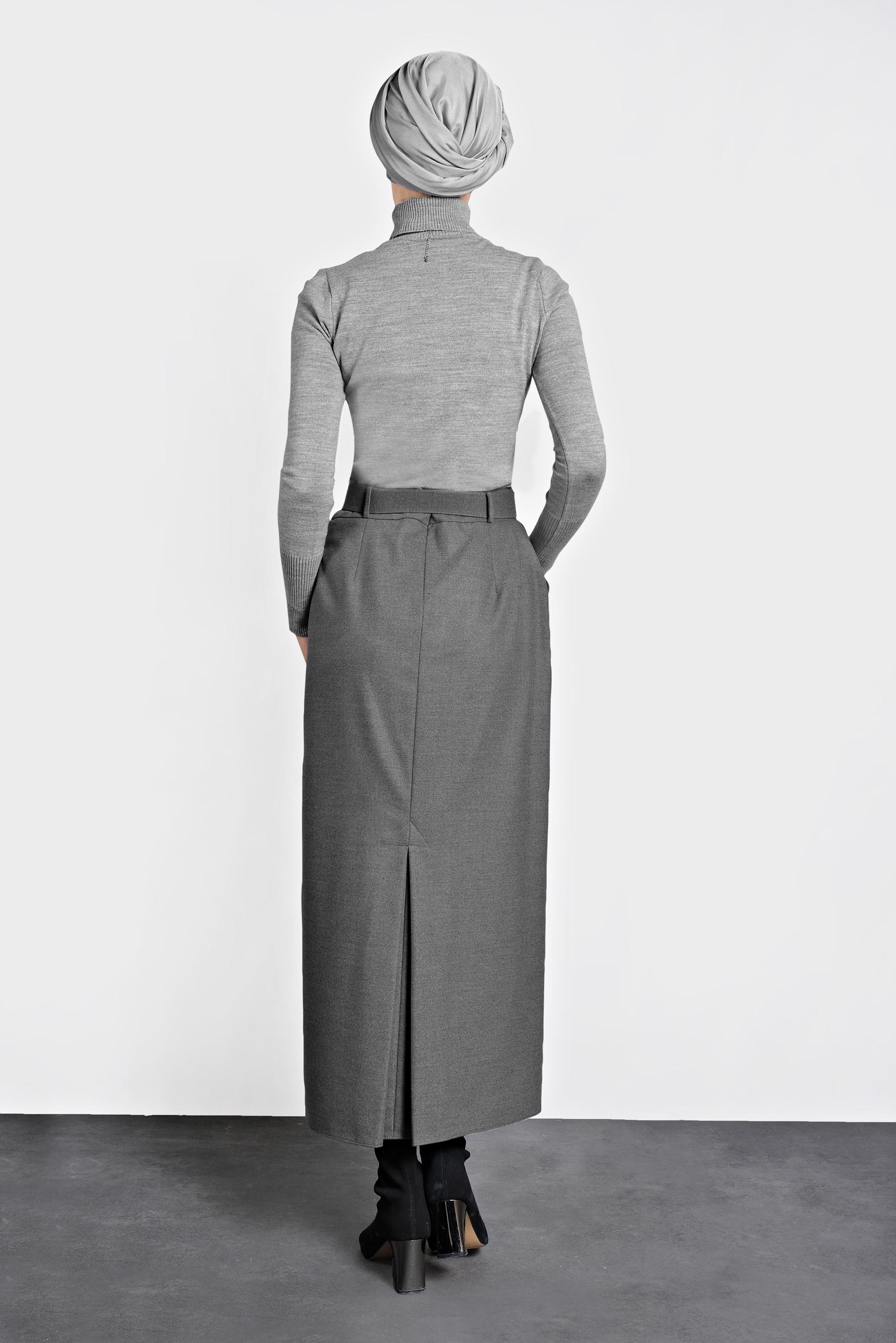 Tesettür giyim GRİ DÜZ KESİM ETEK 60003