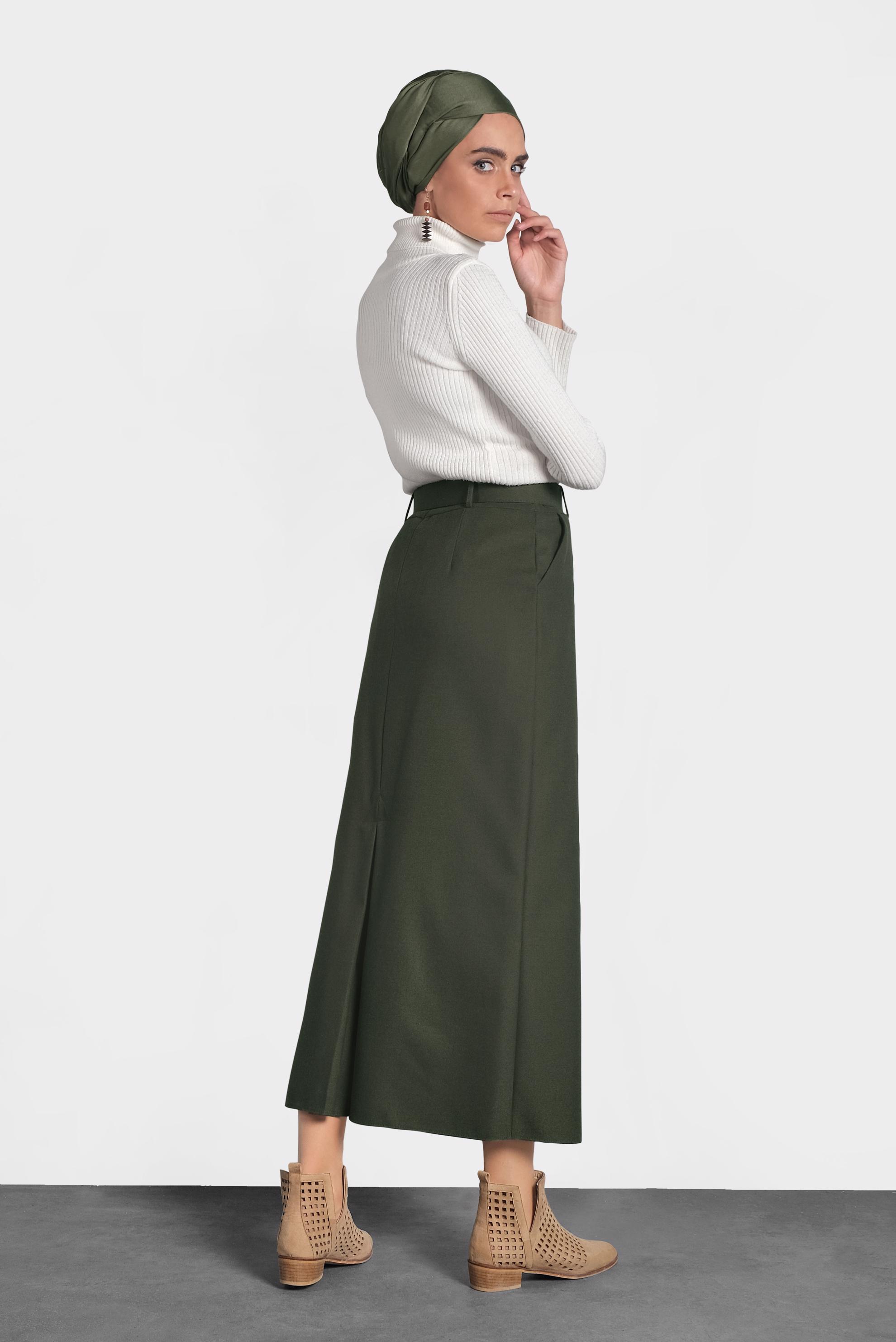Tesettür giyim HAKİ DÜZ KESİM ETEK 60003