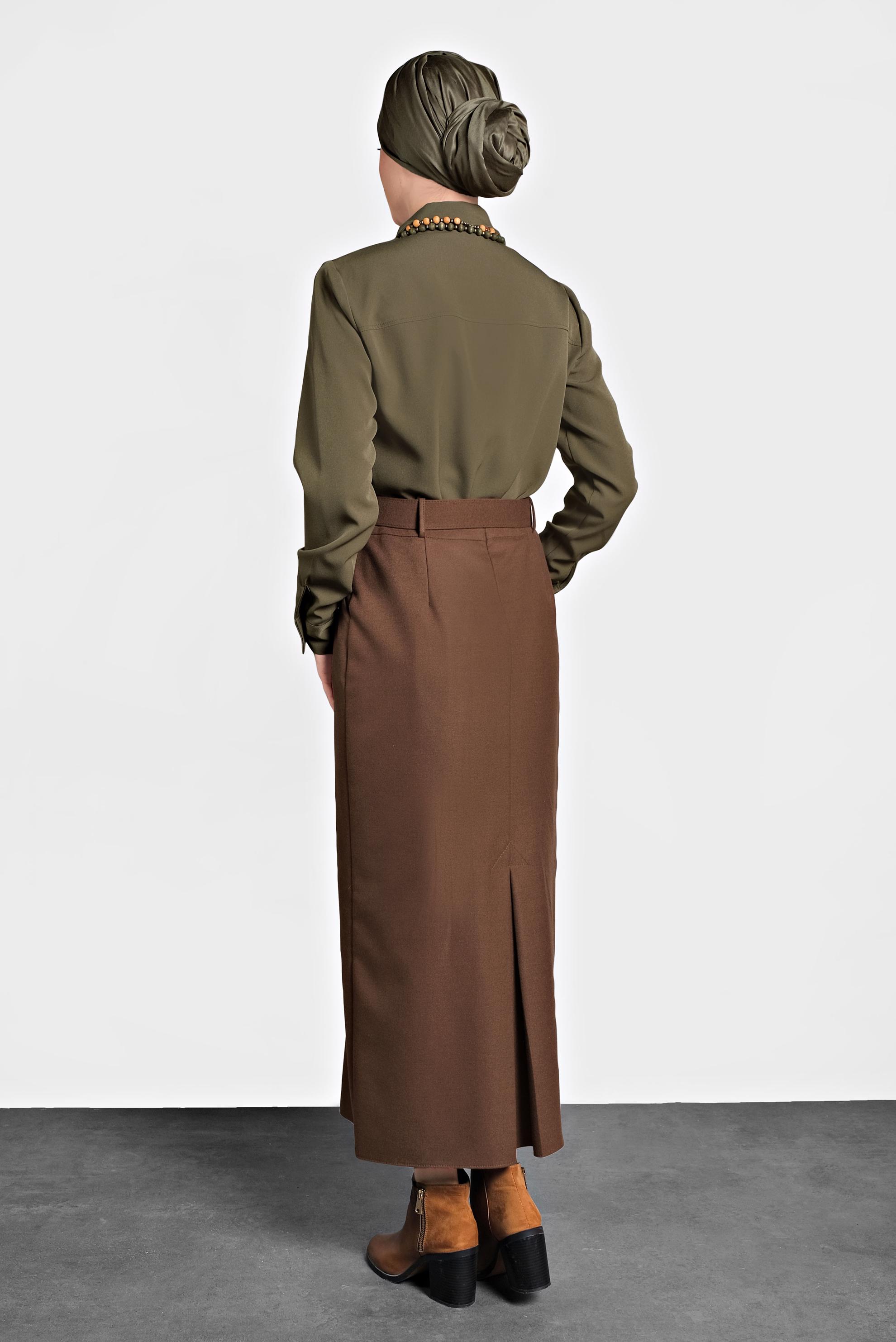 Tesettür giyim KAHVE DÜZ KESİM ETEK 60003