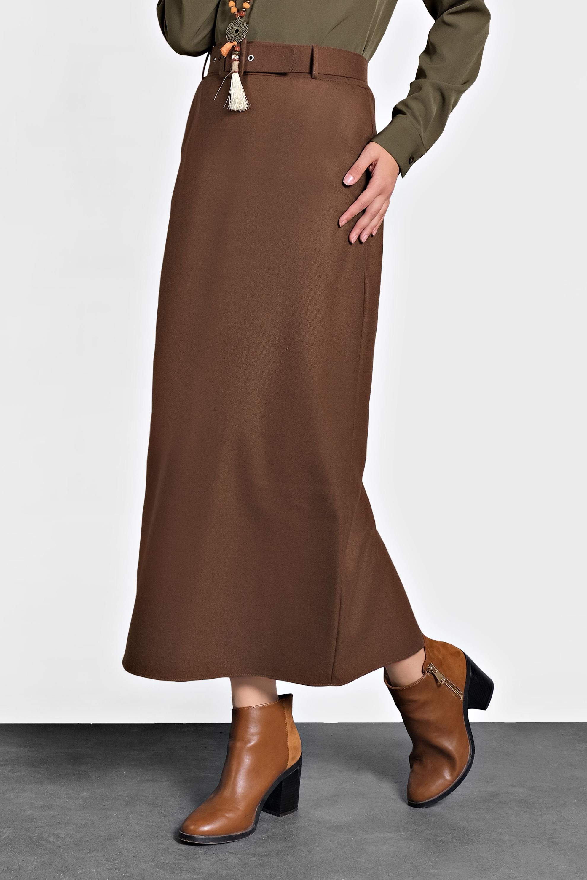 Tesettür giyim KAHVE DÜZ KESİM ETEK 60003