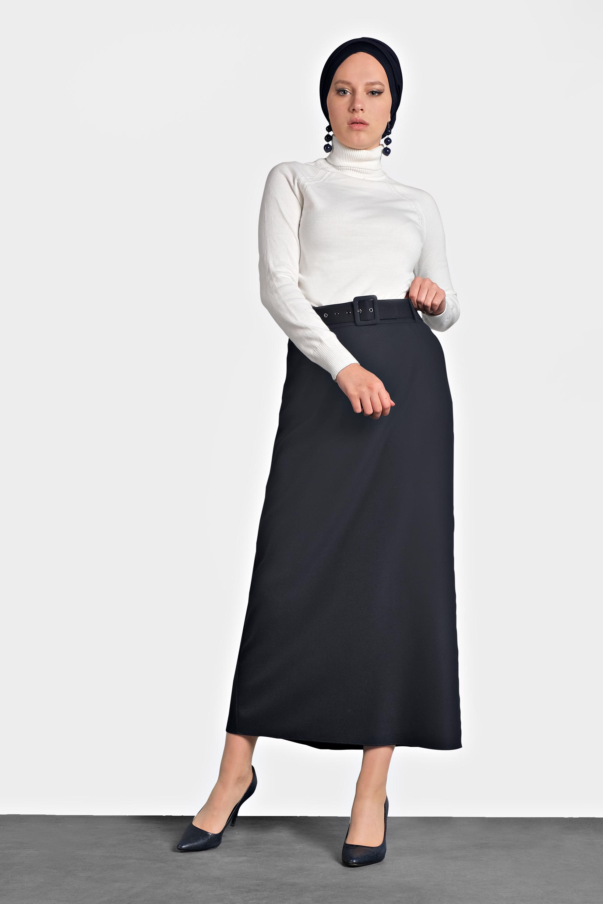 Tesettür giyim LACİVERT DÜZ KESİM ETEK 60003