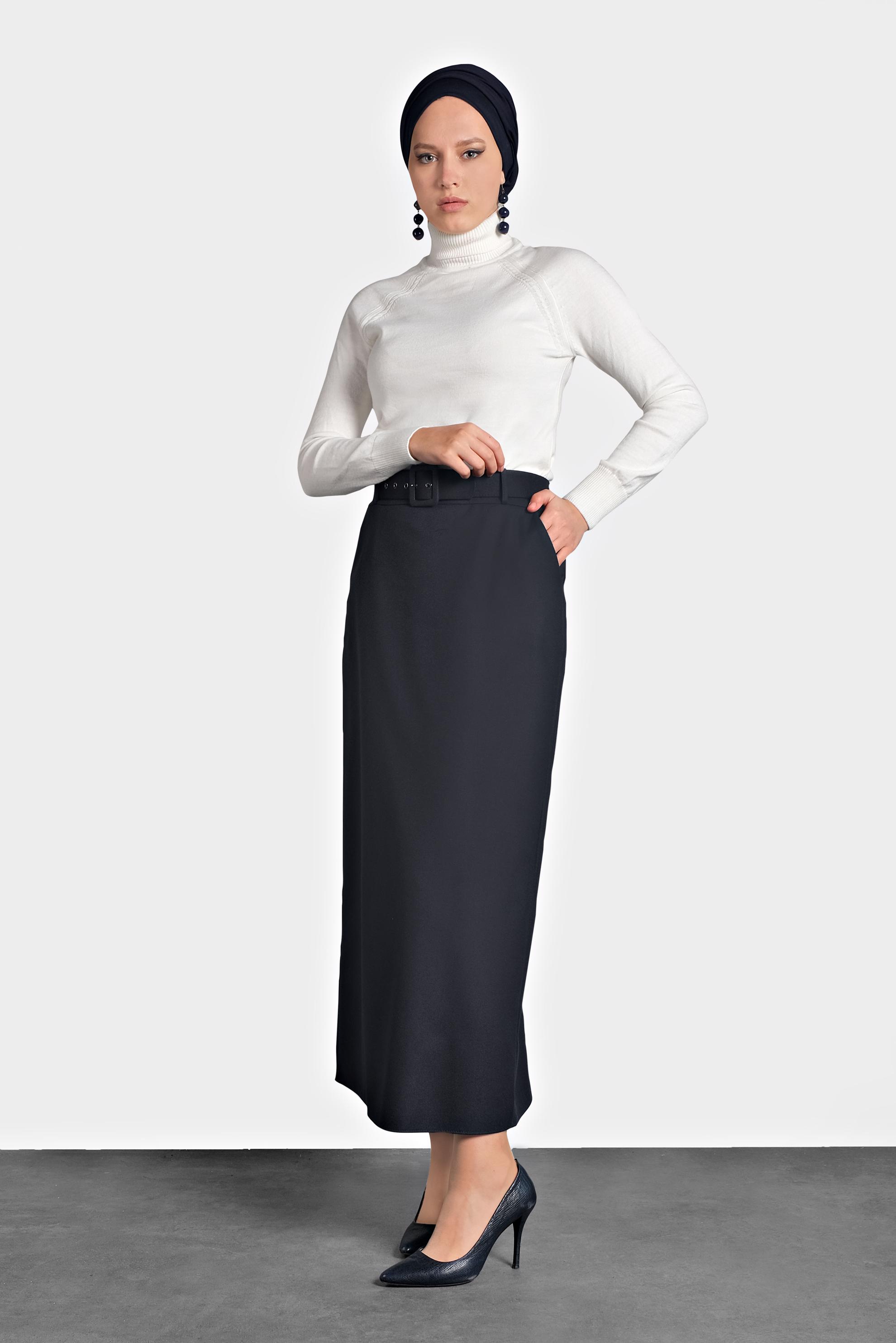 Tesettür giyim LACİVERT DÜZ KESİM ETEK 60003