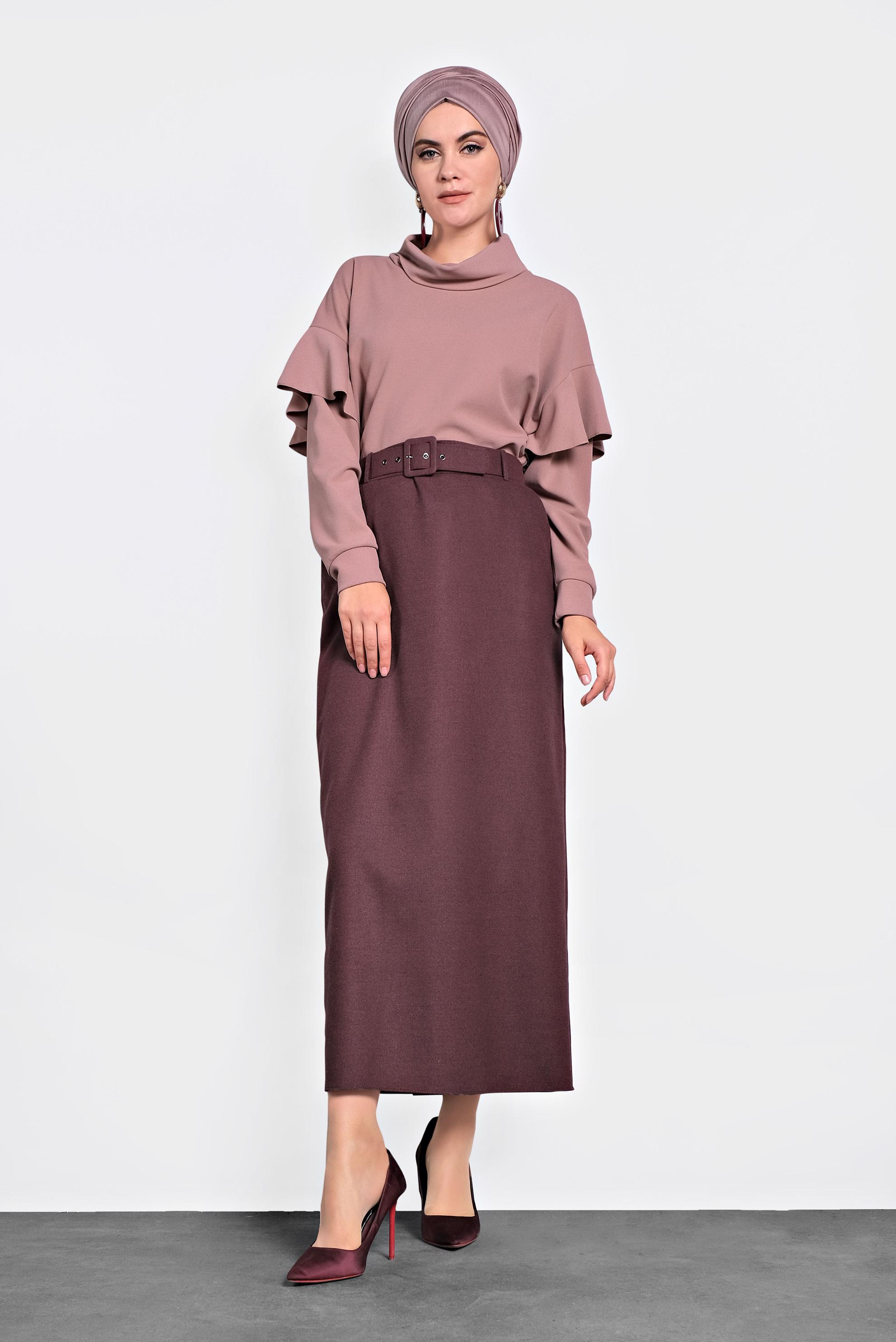 Tesettür giyim MÜRDÜM DÜZ KESİM ETEK 60003