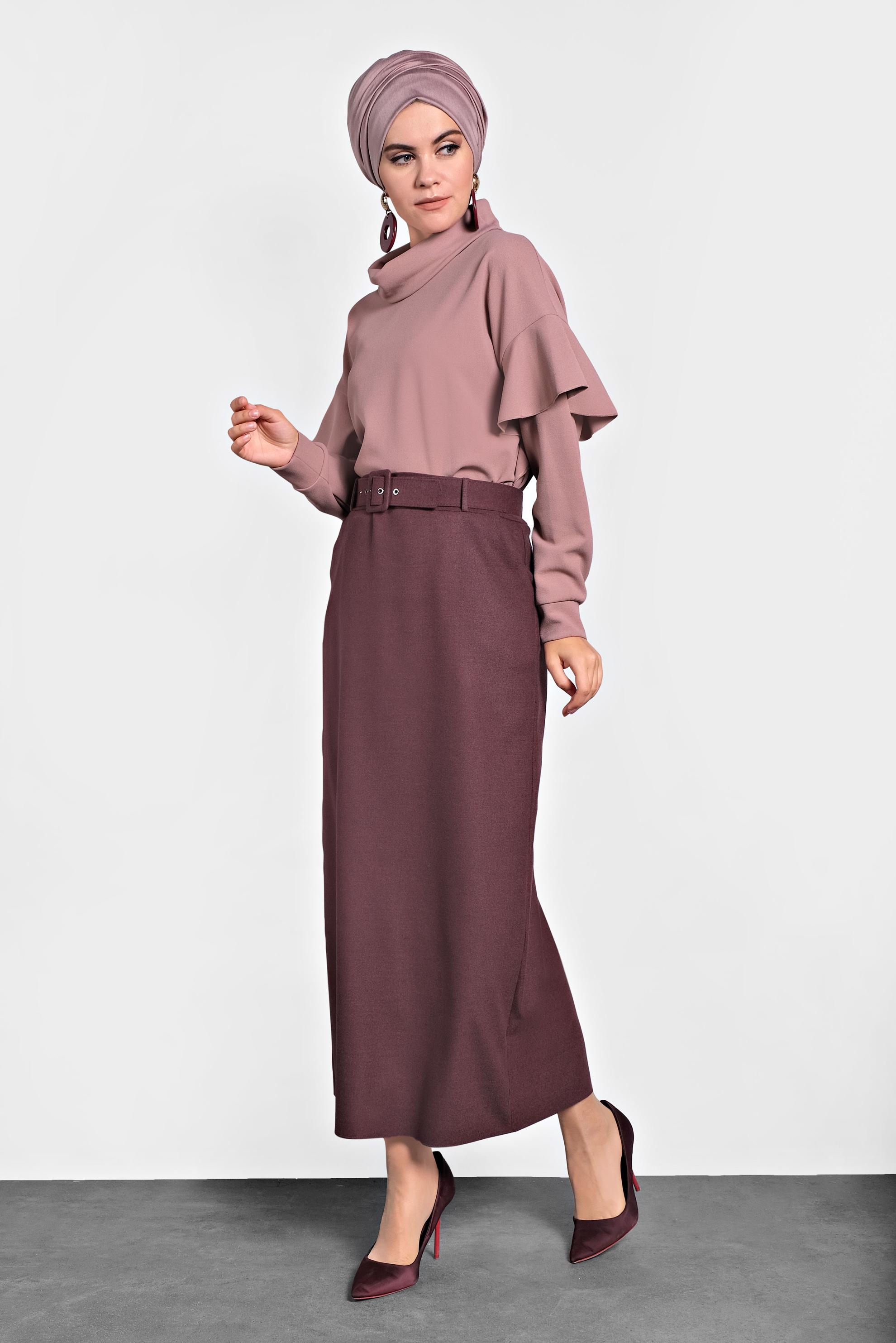 Tesettür giyim MÜRDÜM DÜZ KESİM ETEK 60003