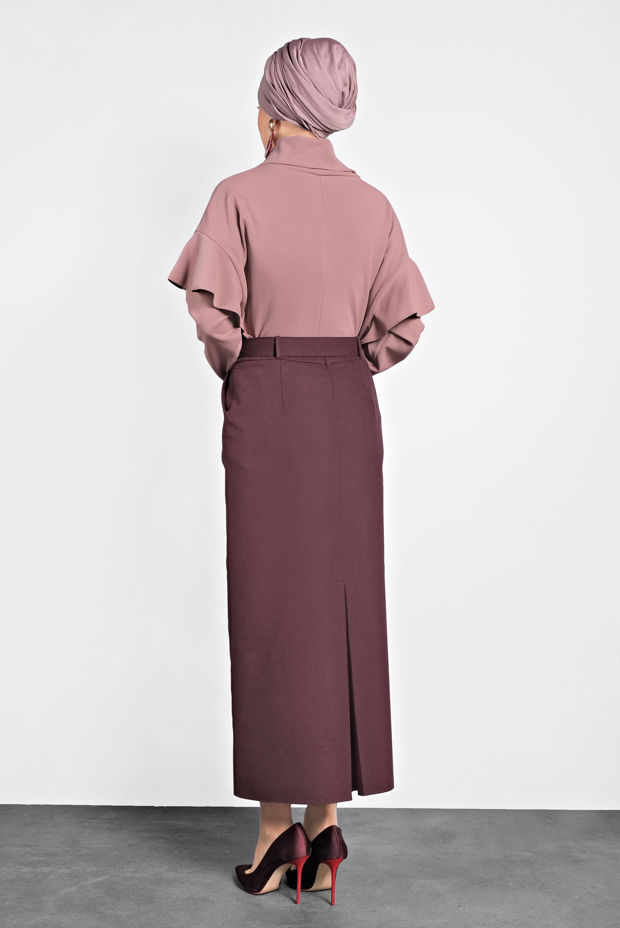 Tesettür giyim MÜRDÜM DÜZ KESİM ETEK 60003