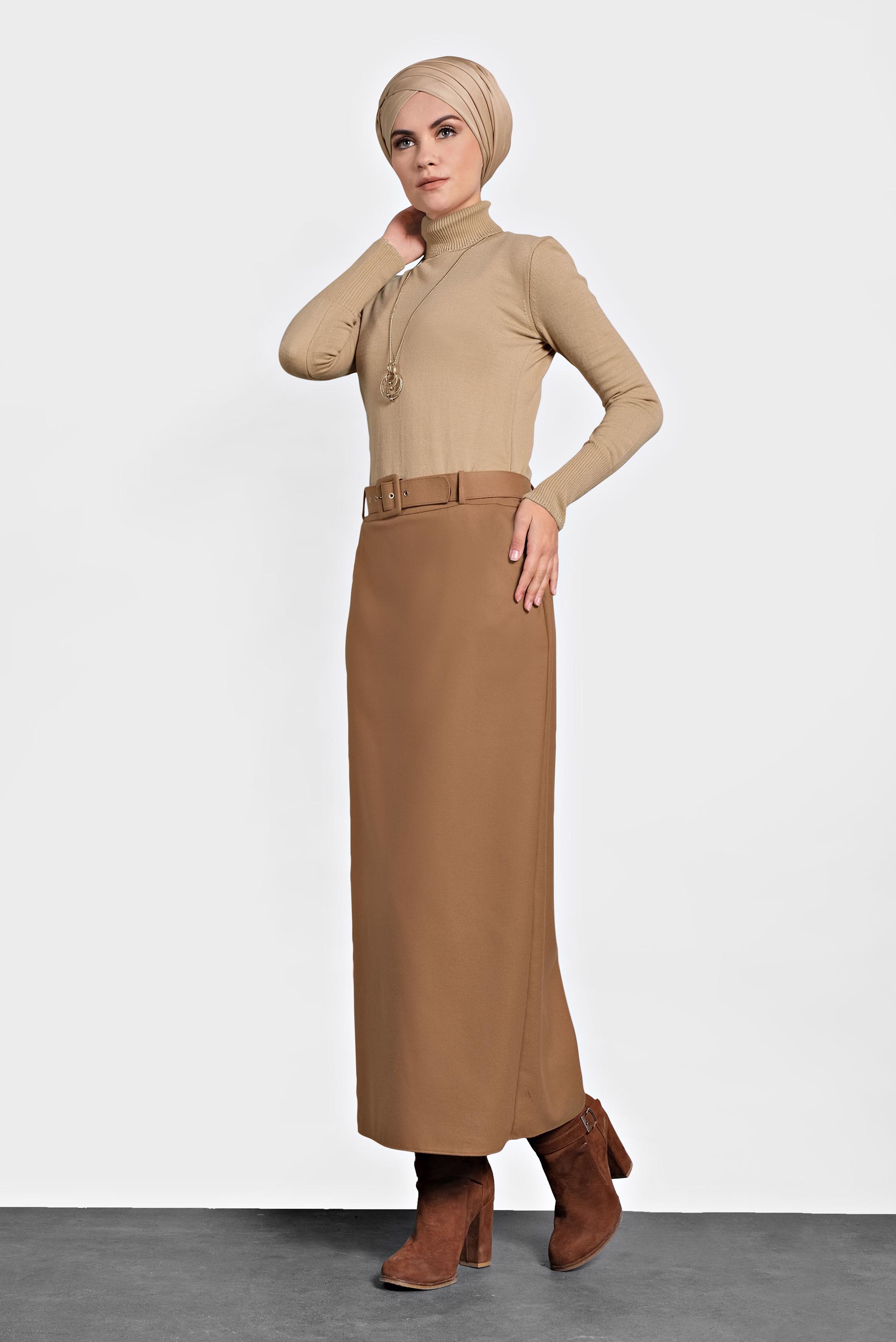 Tesettür giyim PEMBE DÜZ KESİM ETEK 60003