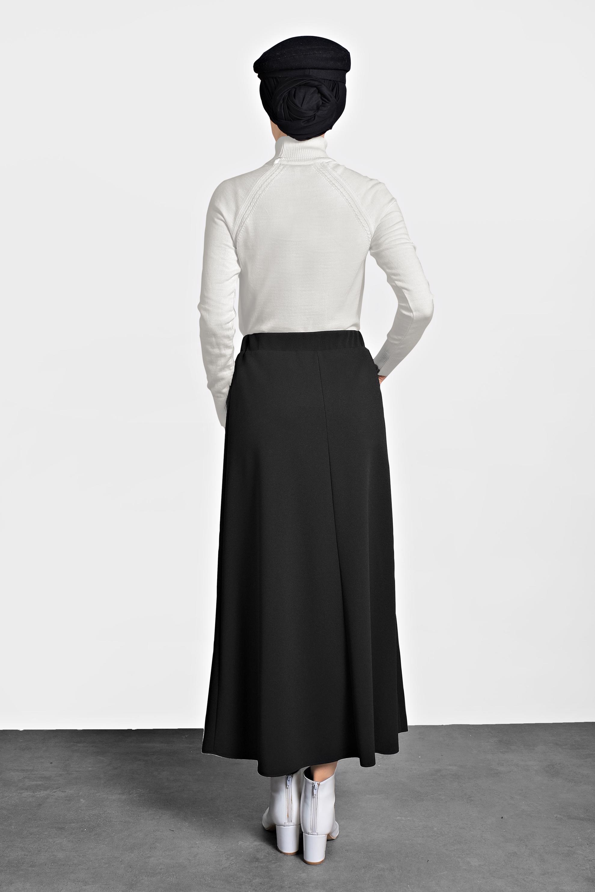 Tesettür giyim SİYAH BELİ LASTİKLİ A KESİM ETEK 60004 