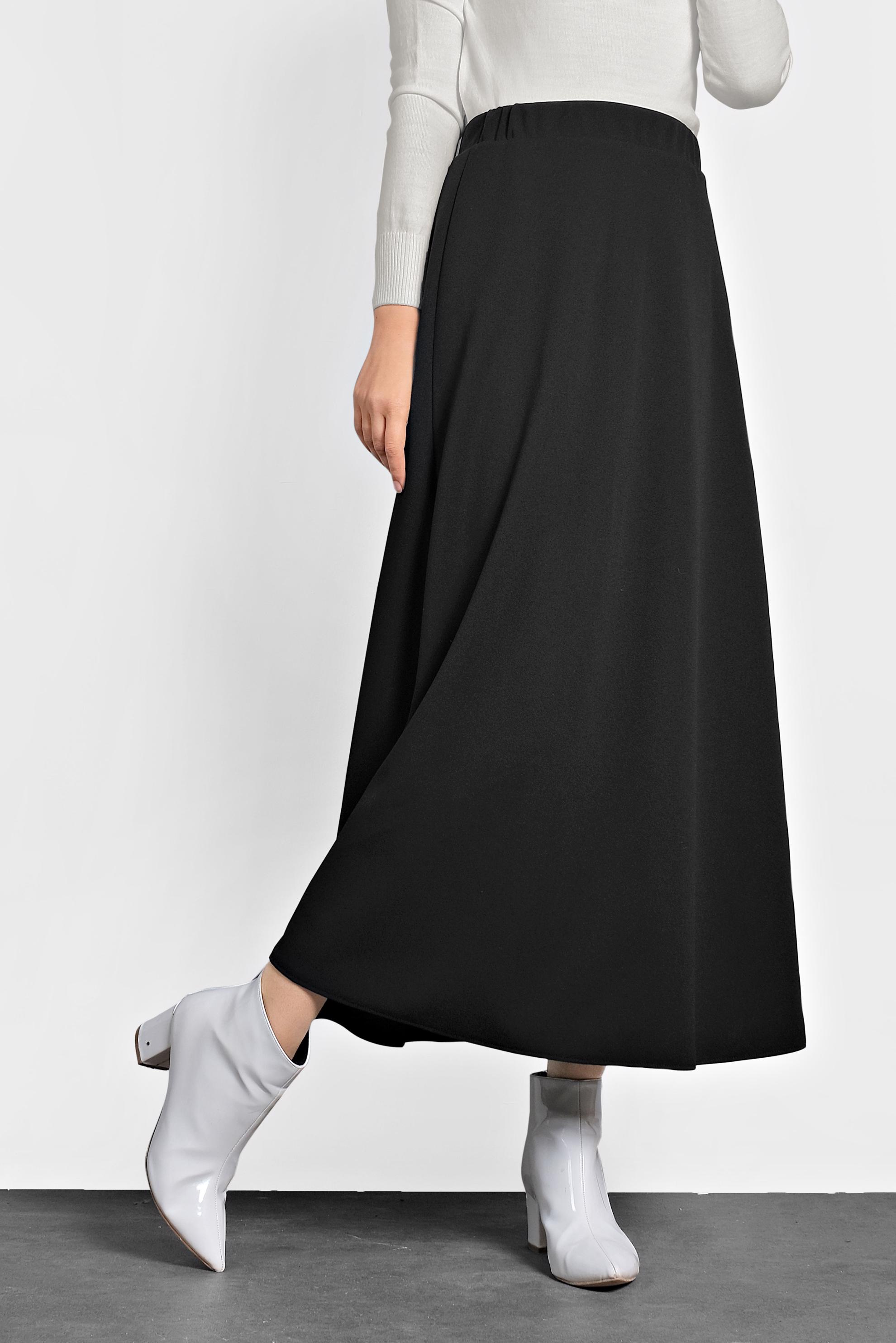 Tesettür giyim SİYAH BELİ LASTİKLİ A KESİM ETEK 60004 